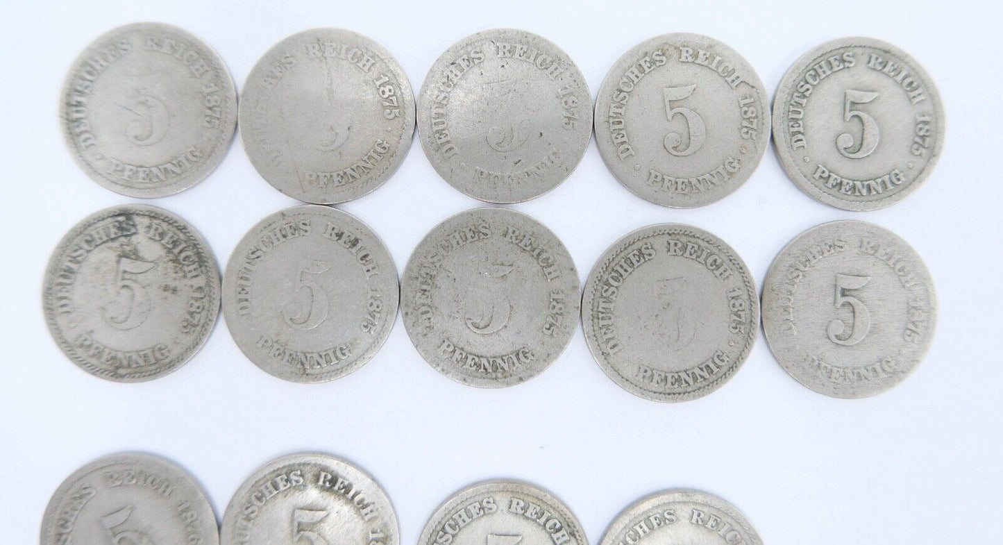 19x 5 Pfennig 1875-1889 Kaiserreich Jäger J.3 s-vz - Antikhandel-Stuttgart