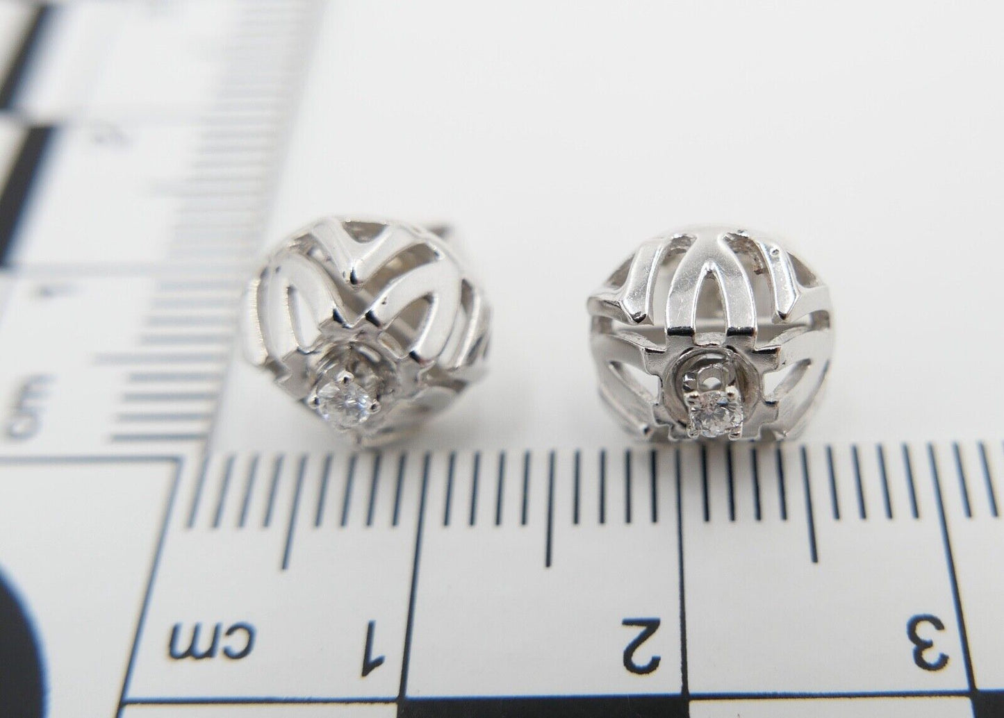 1970er Solitär Brillant Ohrringe Ohrstecker Weißgold 585 14K 0,06Ct - Antikhandel-Stuttgart