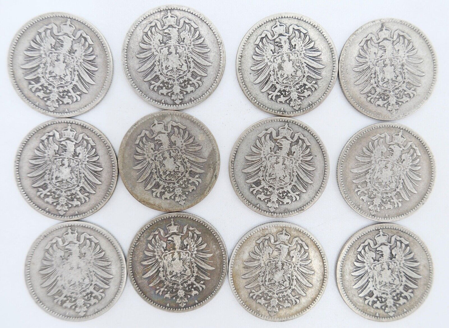 12x 1 Mark Deutsches Reich 1874 - 1880A B G Jäger J.9 Silber in SS - Antikhandel-Stuttgart