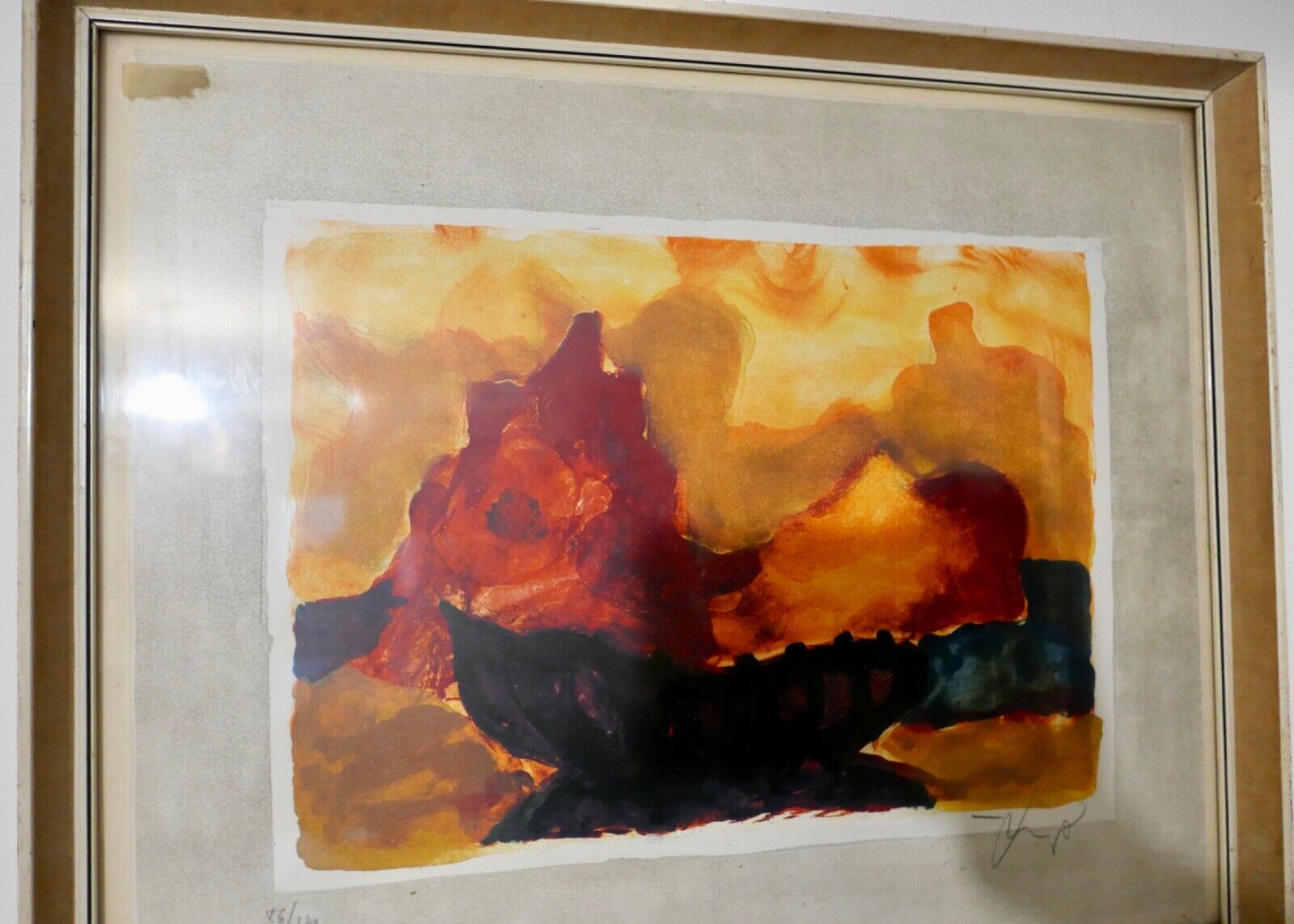 Aquarell signiert 52x42 cm Bild Bunt in Glass Rahmen - Antikhandel-Stuttgart