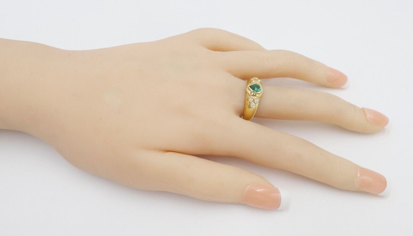1980er 750 18K Damen Gelbgold Diamant Brillant Smaragd Ring 0,70 Ct Gr. 57-58 - Antikhandel-Stuttgart