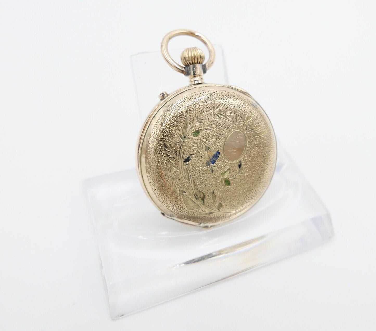 antike Taschenuhr um 1900 Arnold Weber 585 / 14K GOLD 30mm florale Malerei - Antikhandel-Stuttgart