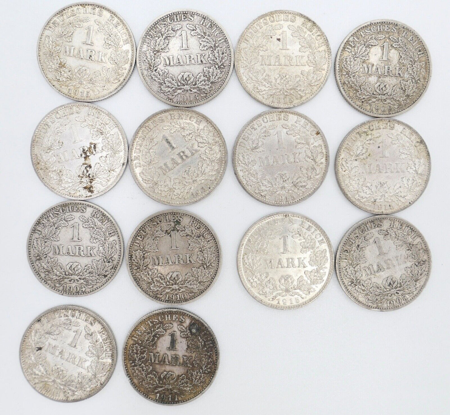 14x 1 Mark Kaiserreich 1903-1915 Jäger J.17 VZ-STG Vorzüglich - Stempelglanz - Antikhandel-Stuttgart