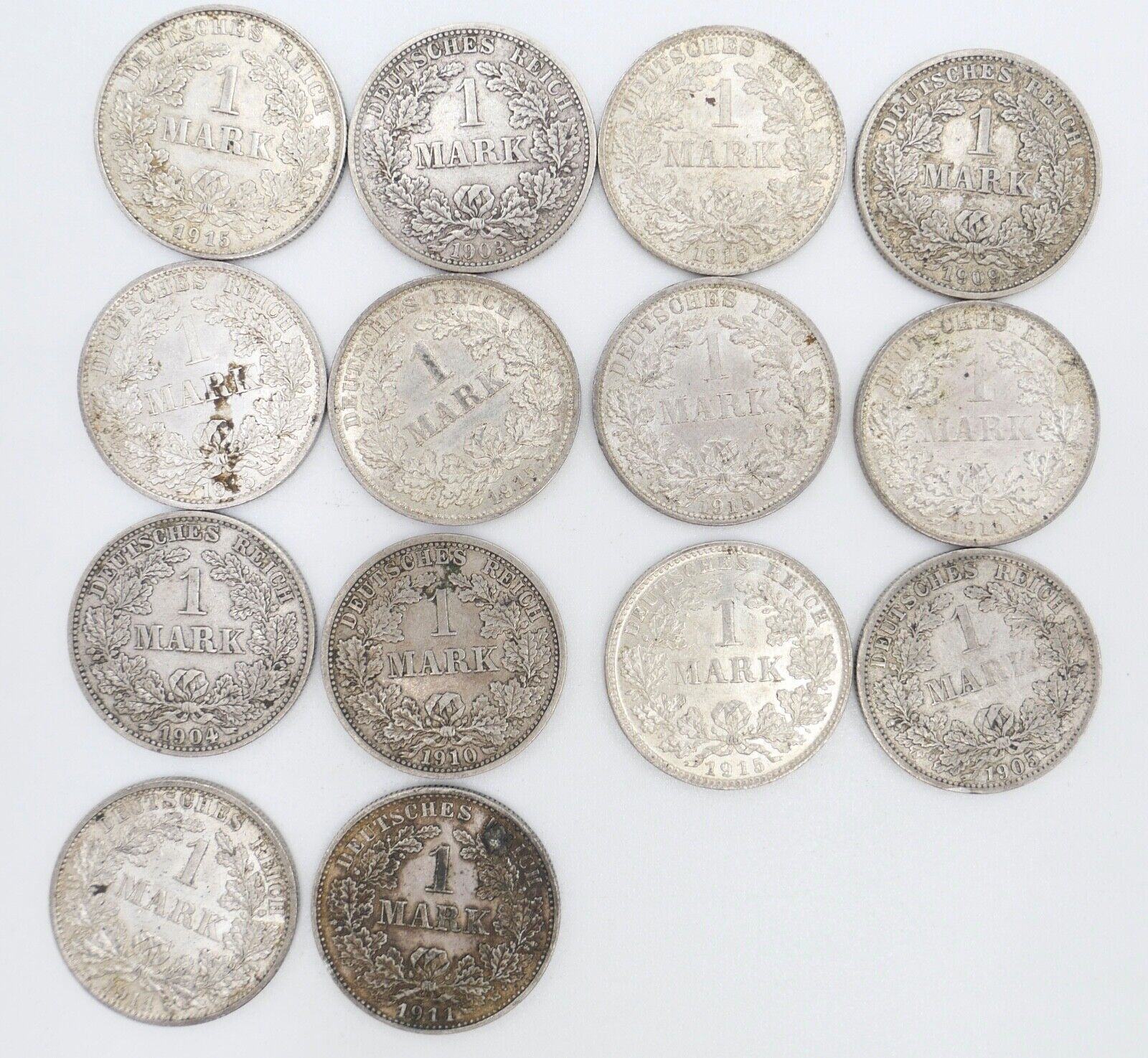 14x 1 Mark Kaiserreich 1903-1915 Jäger J.17 VZ-STG Vorzüglich - Stempelglanz - Antikhandel-Stuttgart