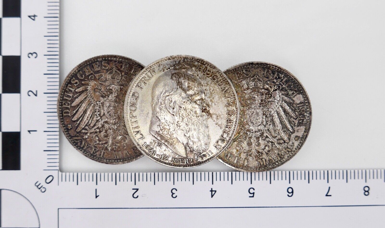 Brosche 3x 2 Mark Bayern 1911 D Luitpold Regentschaftsjubiläum Silber Jäger J.48 - Antikhandel-Stuttgart