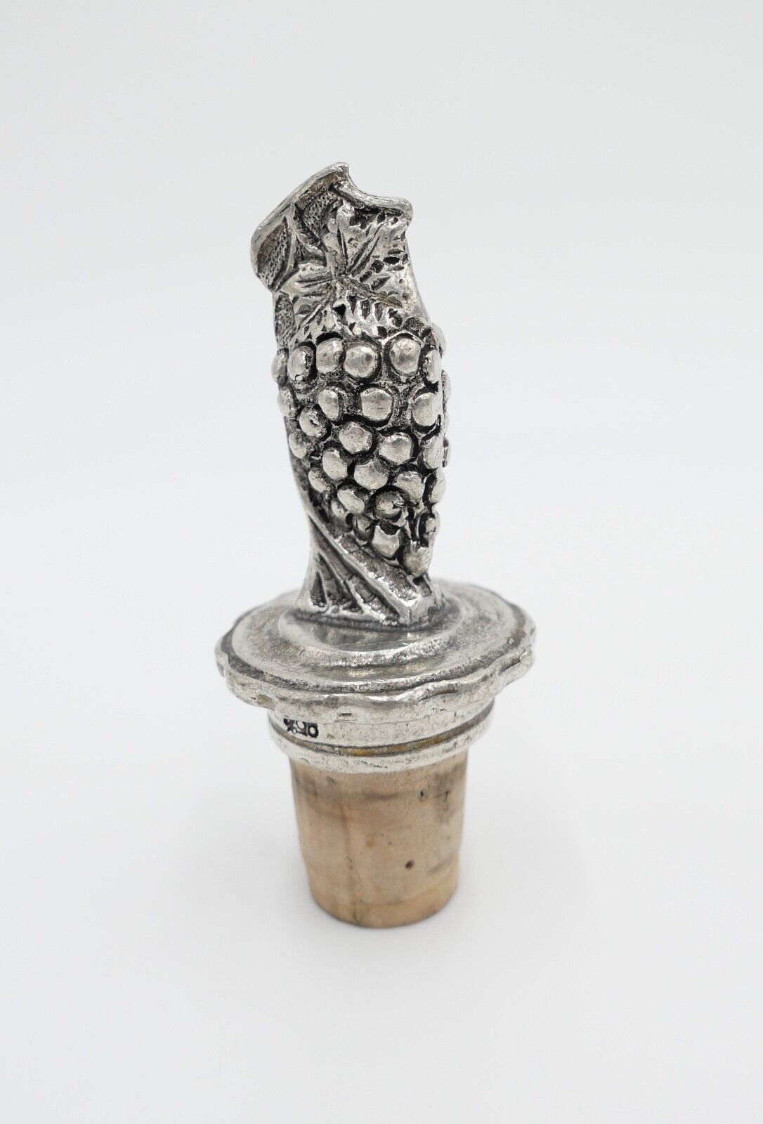 Vintage Zinn Weinstöpsel Weinkorken Zierkorken Weinreben 9 cm hoch - Antikhandel-Stuttgart