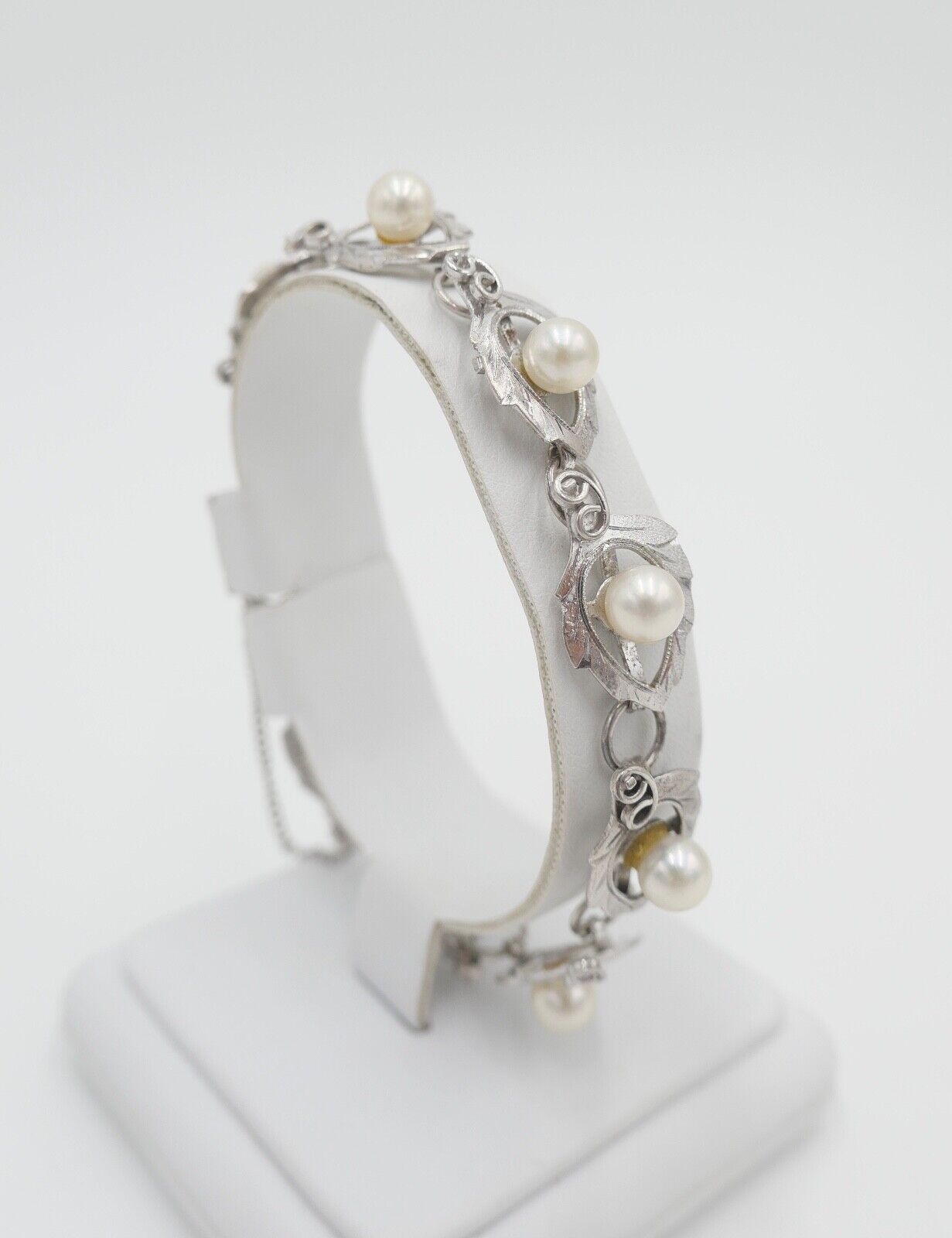 Silber Gliederarmband mit Zuchtperlen floral - Antikhandel-Stuttgart