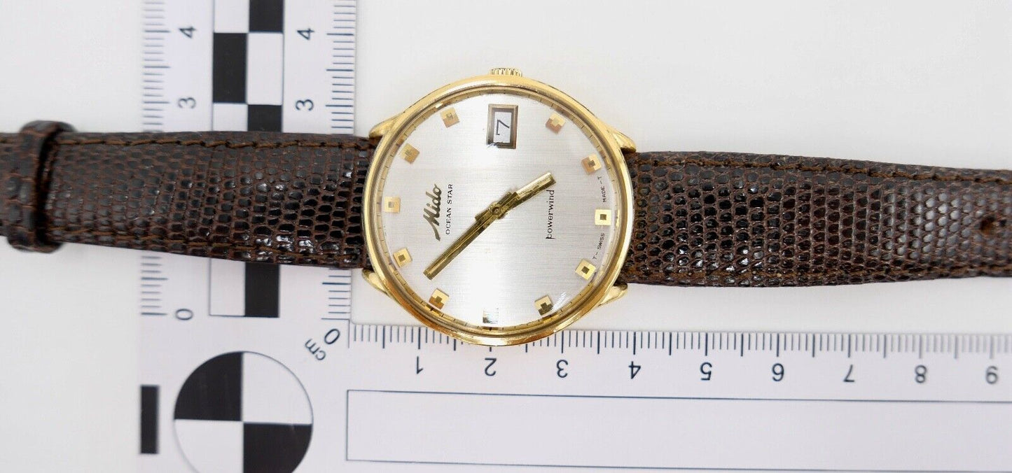 Mido OCEAN STAR powerwind Automatic 5057 vergoldet Ø 36mm Herren Armbanduhr 60er - Antikhandel-Stuttgart