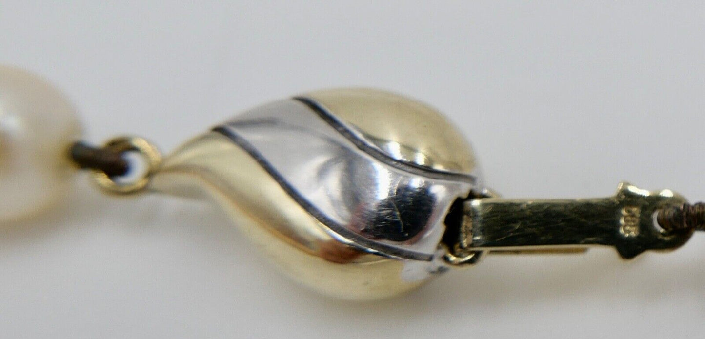 Bicolor Perlenkette Collier Zuchtperlen 46 cm Gold 585 / 14K Perlen Ø 7mm - Antikhandel-Stuttgart