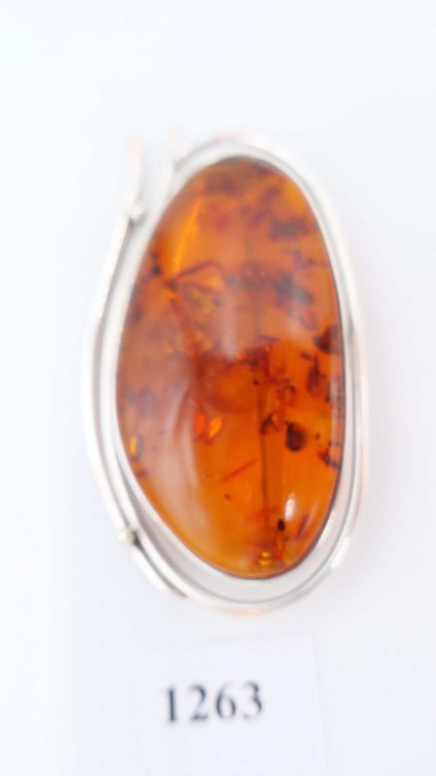 Große alter Bernstein Brosche versilbert Amber 8 cm - Antikhandel-Stuttgart
