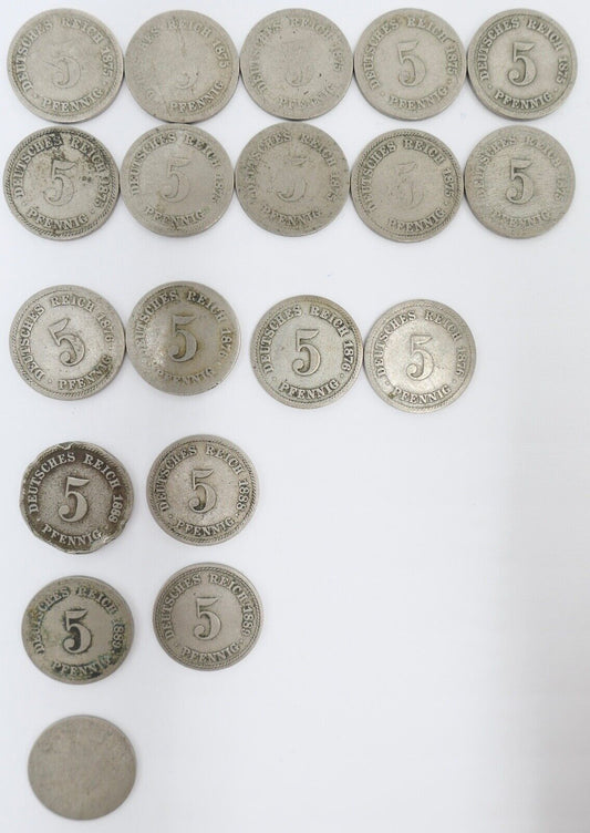 19x 5 Pfennig 1875-1889 Kaiserreich Jäger J.3 s-vz - Antikhandel-Stuttgart