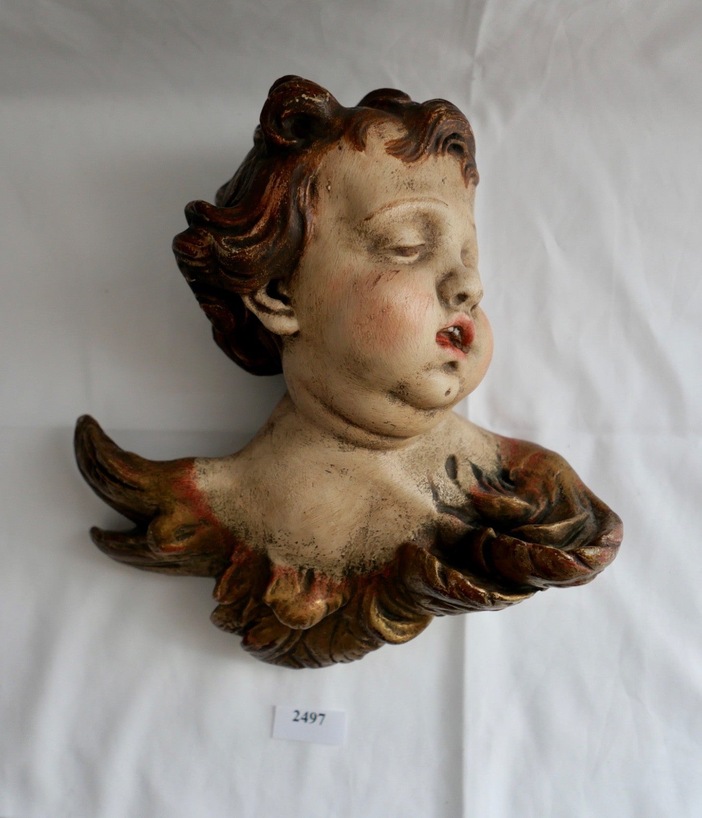 Großer Engelkopf farbig Puttenkopf Putti aus Achatit nach Ignaz Günther