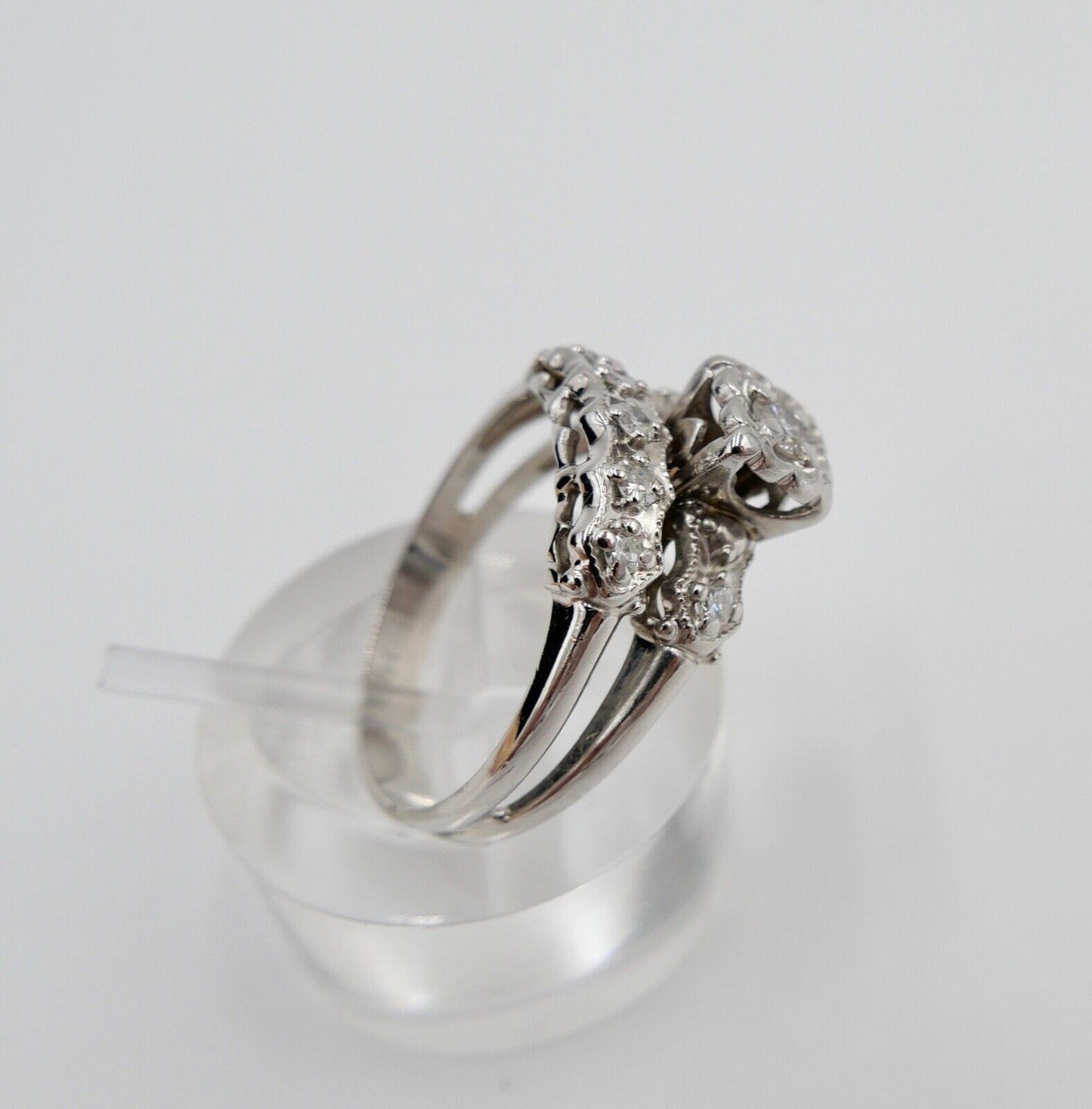 70er Jahre Gold Weißgold 585 / 14K Diamant Brillant 0,14Ct Gr. 57 - Antikhandel-Stuttgart