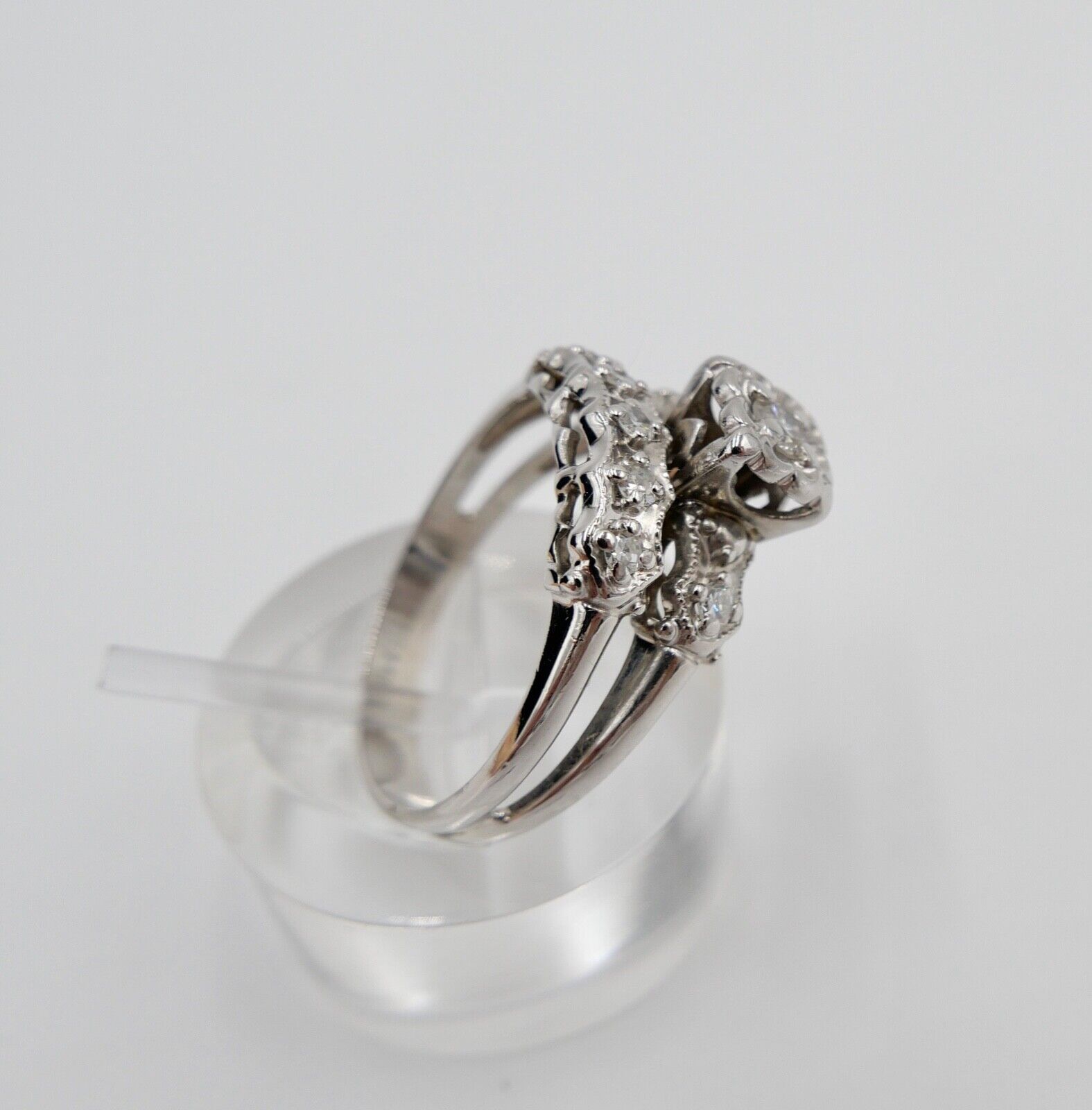 70er Jahre Gold Weißgold 585 / 14K Diamant Brillant 0,14Ct Gr. 57 - Antikhandel-Stuttgart