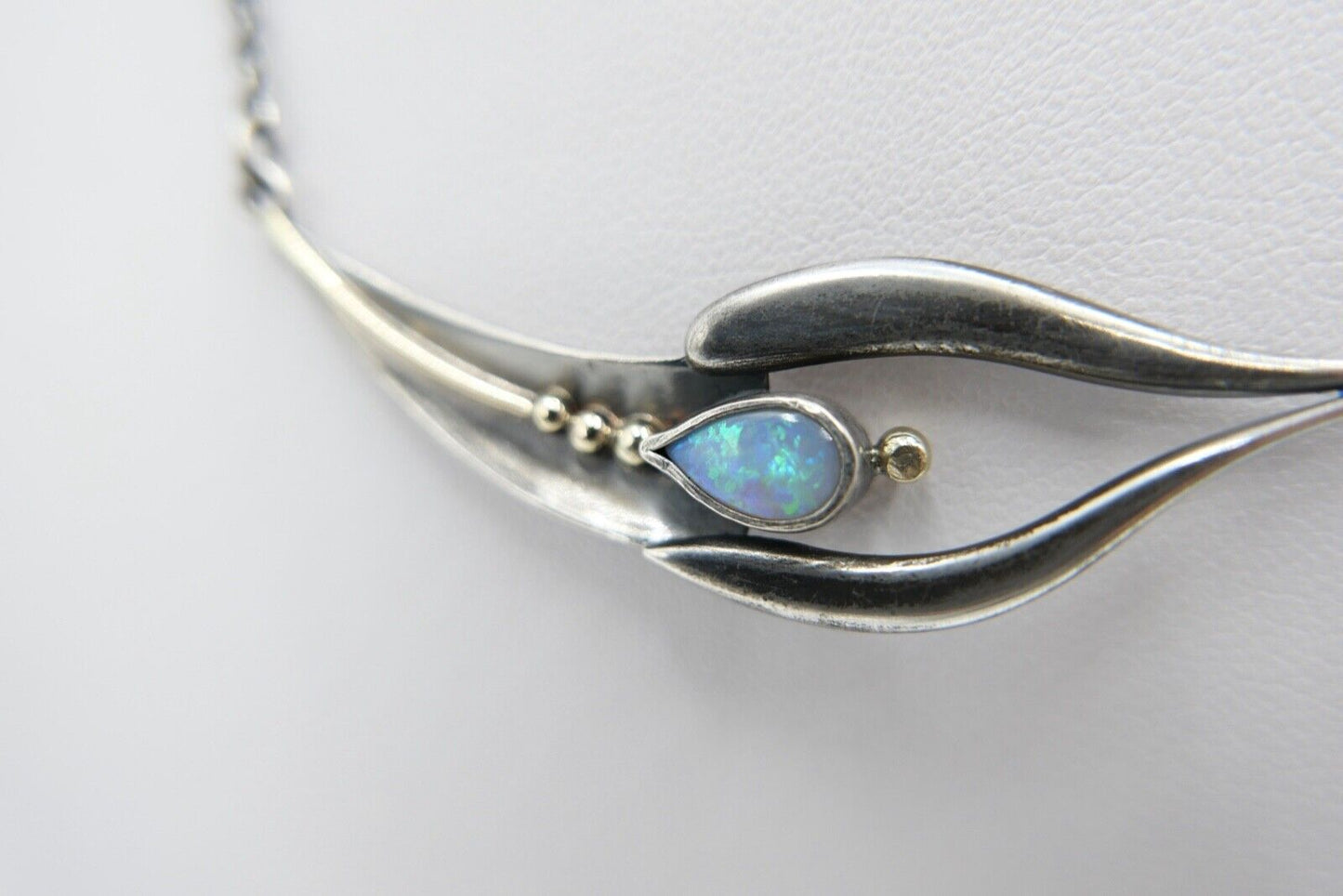 altes Collier Opal Imitat Silber 925 Kette 45,3 cm Teil vergoldet Punze PHJ DD - Antikhandel-Stuttgart