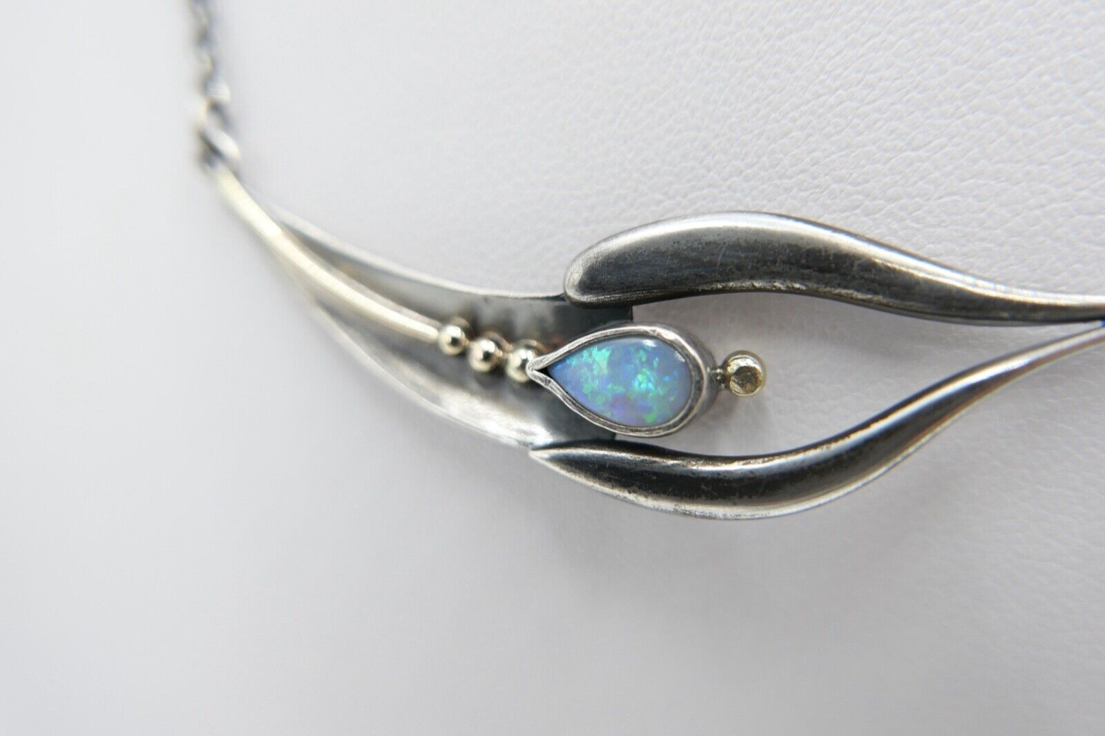 altes Collier Opal Imitat Silber 925 Kette 45,3 cm Teil vergoldet Punze PHJ DD - Antikhandel-Stuttgart