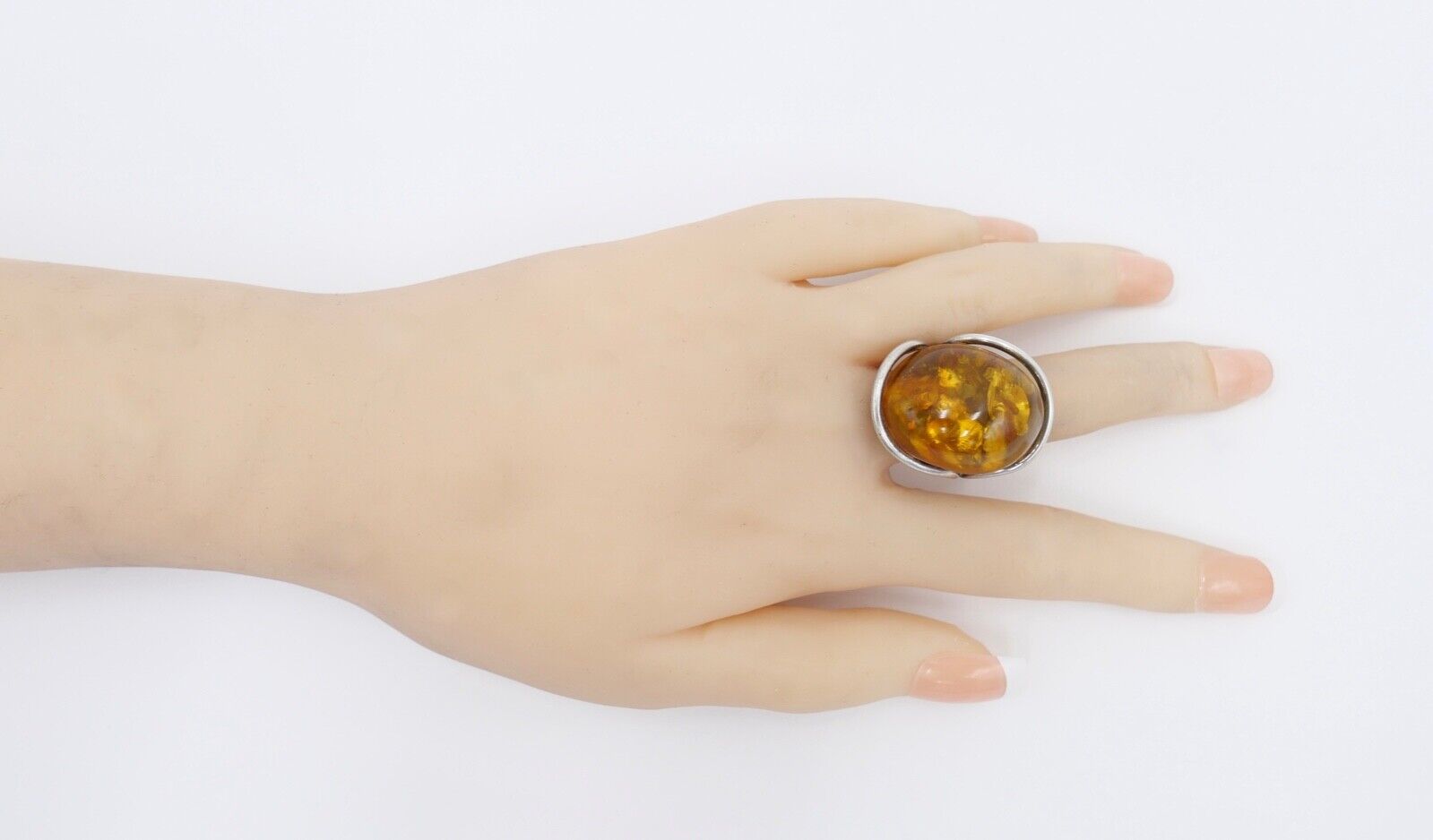 80er Jahre Designer Ring Bernstein Silber 925 Gr. 58 Frauenkopf G Danzig Polen - Antikhandel-Stuttgart