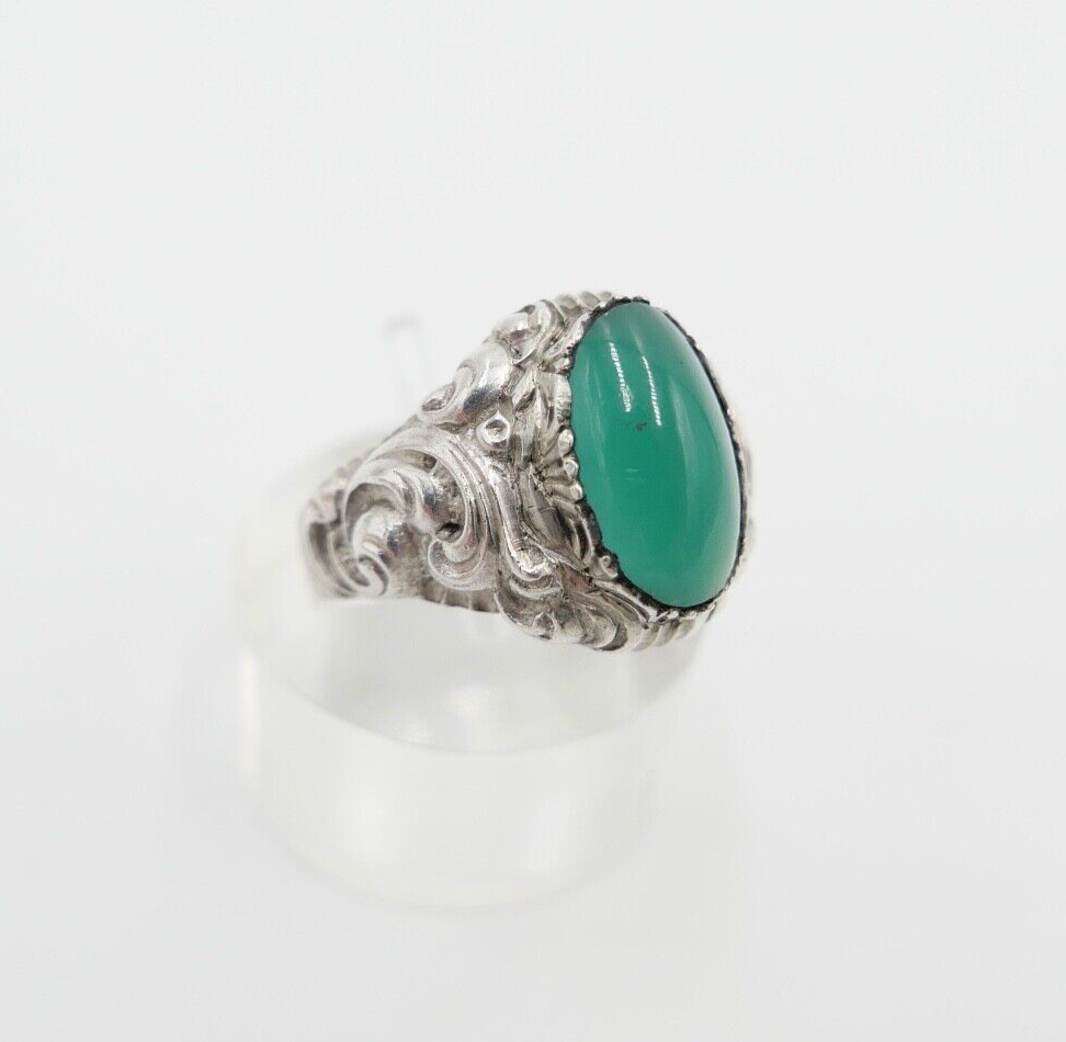 Jugendstil Silberring Damen Ring Gr. 54 Silber 835 grüner Cabochon Chrysopras - Antikhandel-Stuttgart