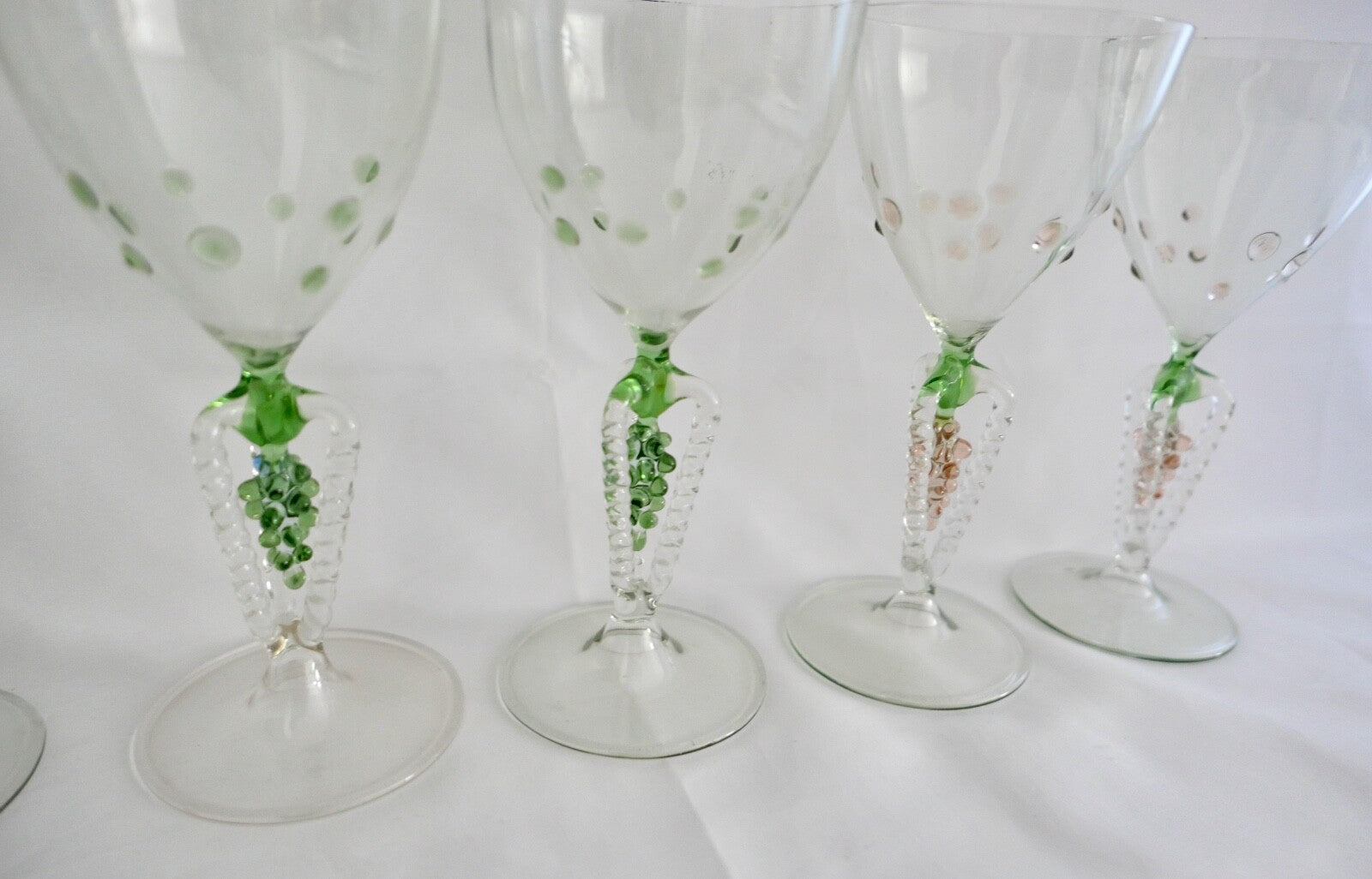 6x Lauscha Bimini Wein Glas Gläser Set Art Deco 14,8 cm buntes Traubenmotiv