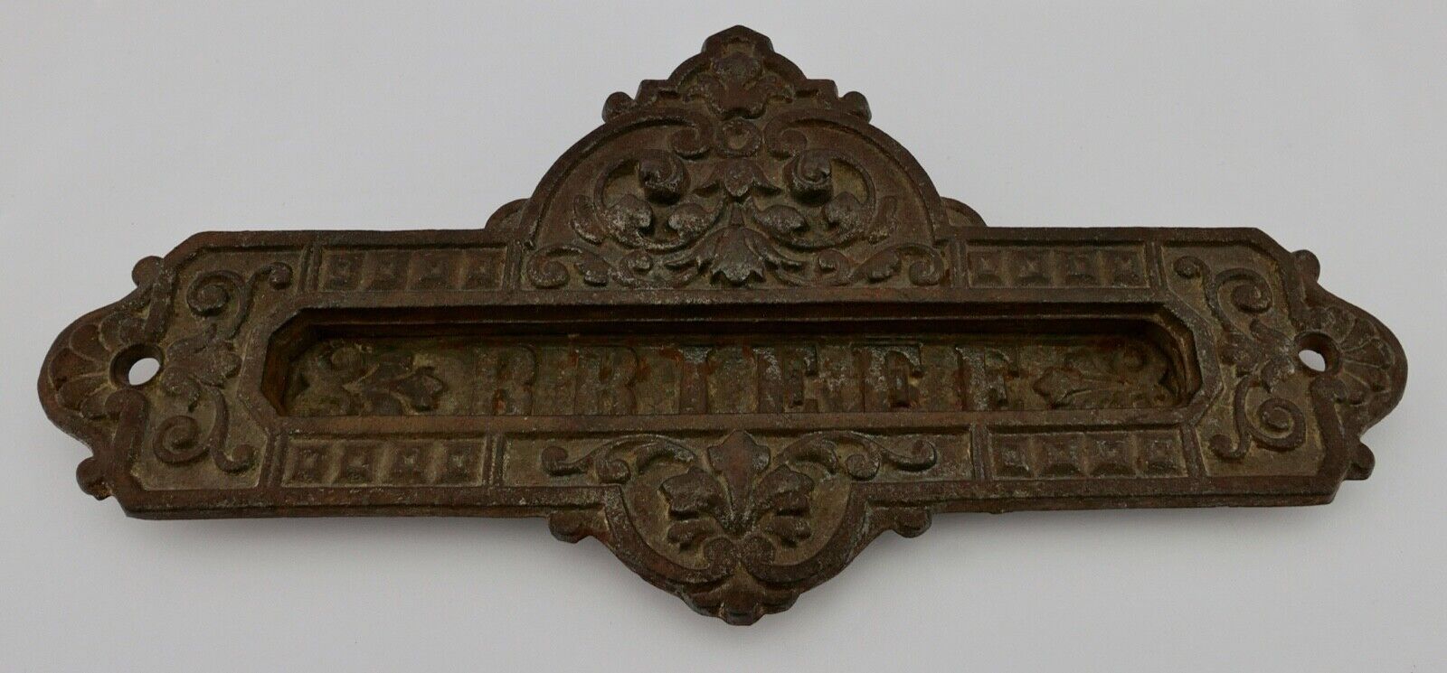 Antikes Barock Gusseisen Briefschlitz Briefklappe floral " Briefe " 24,5 cm - Antikhandel-Stuttgart