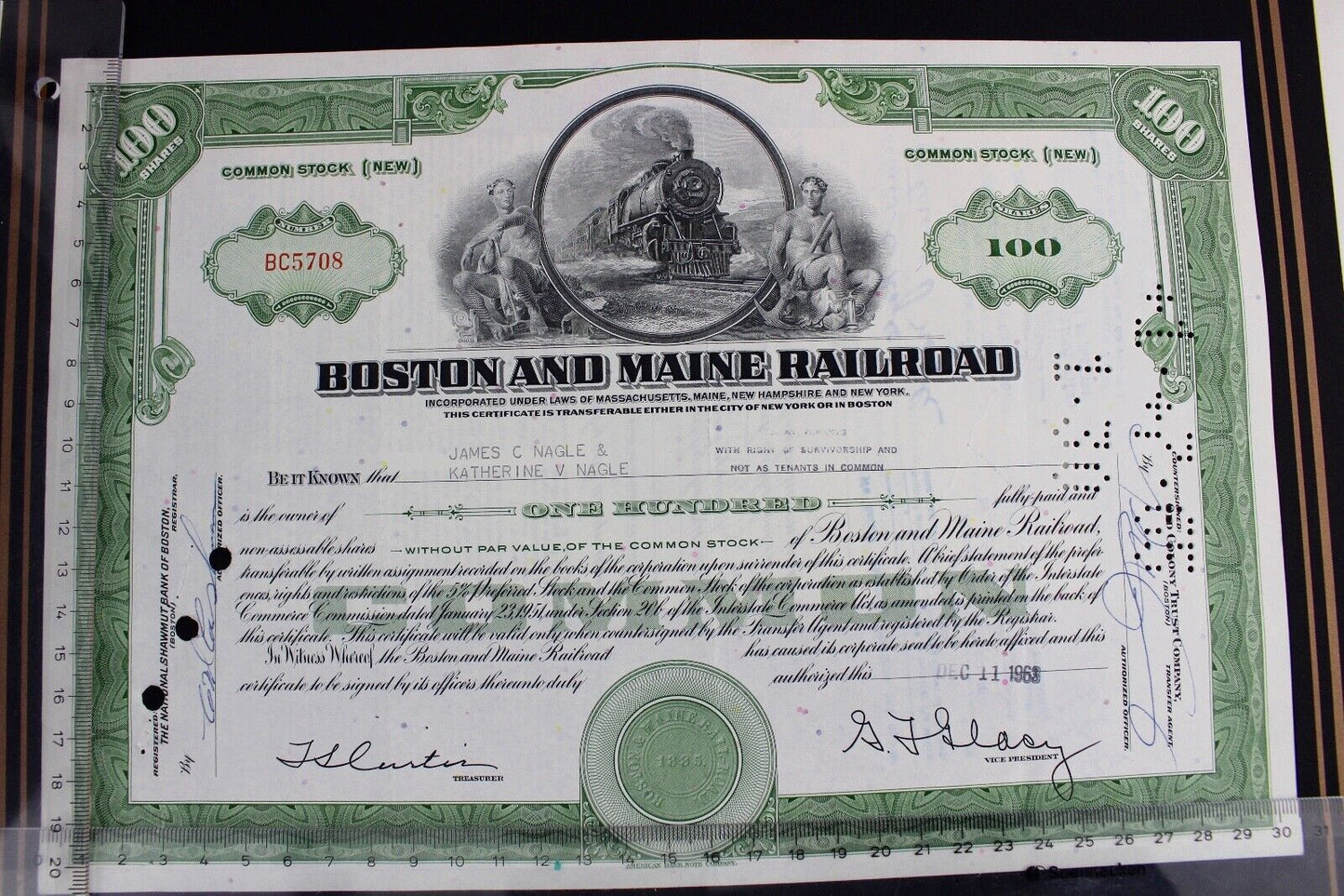 Boston and Maien Railroad 1963 alte USA Aktie Stock Certificate 100 Shares - Antikhandel-Stuttgart
