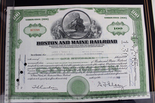 Boston and Maien Railroad 1963 alte USA Aktie Stock Certificate 100 Shares - Antikhandel-Stuttgart