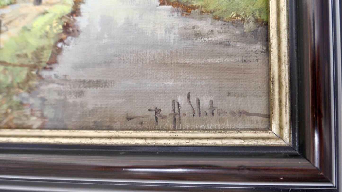 kleines Ölgemälde Niederlande B.H. Slotman Landschaft 32x27cm Leinwand - Antikhandel-Stuttgart