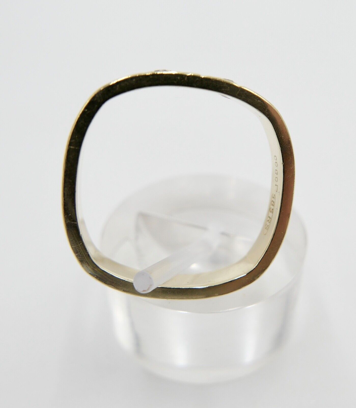 Eckiger 585 RS 14K Gelbgold Damen Ring 4x Diamanten Gr. 59 mattiert matt 1980er - Antikhandel-Stuttgart