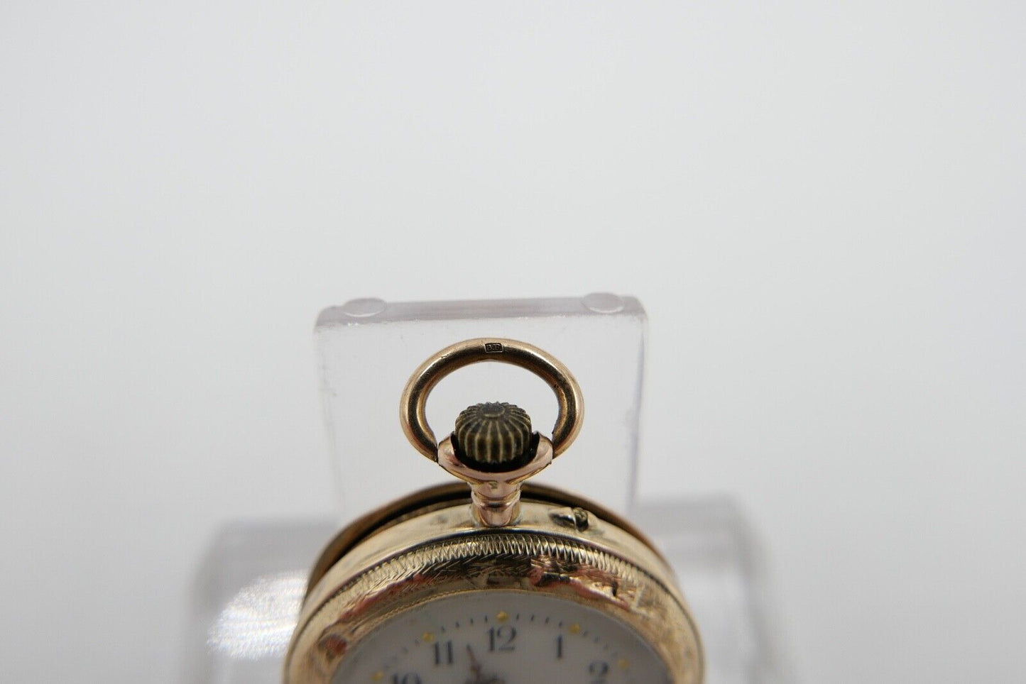 kleine BF Damen Taschenuhr 1930-40er GOLD 585 14K Schweiz Emaille floral 29mm - Antikhandel-Stuttgart