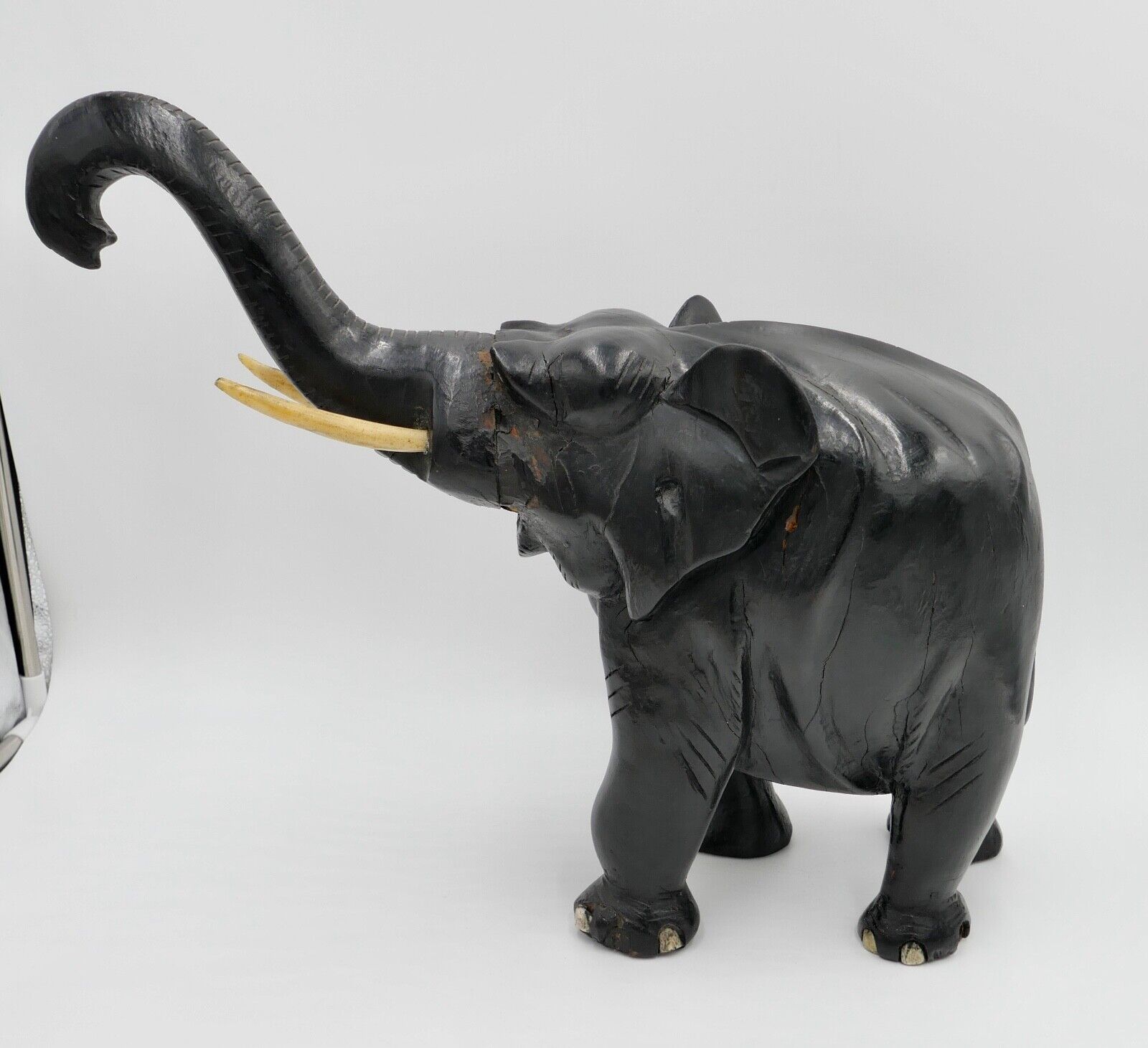 Großer massiver antiker Afrikanischer Holz Elefant 48x38 cm beschichtet 6,1 Kg - Antikhandel-Stuttgart