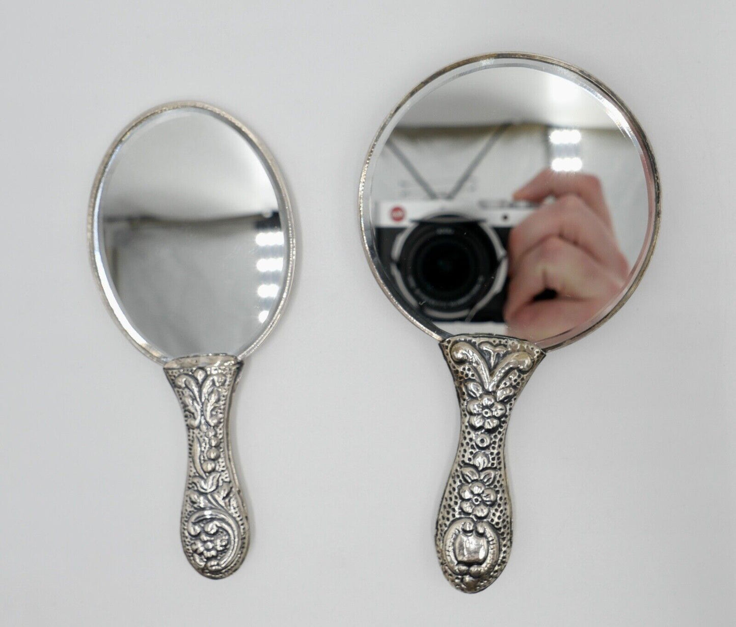 2x alte Handspiegel ACAR / TURAN 900 Silber Blumenmuster Taschenspiegel - Antikhandel-Stuttgart