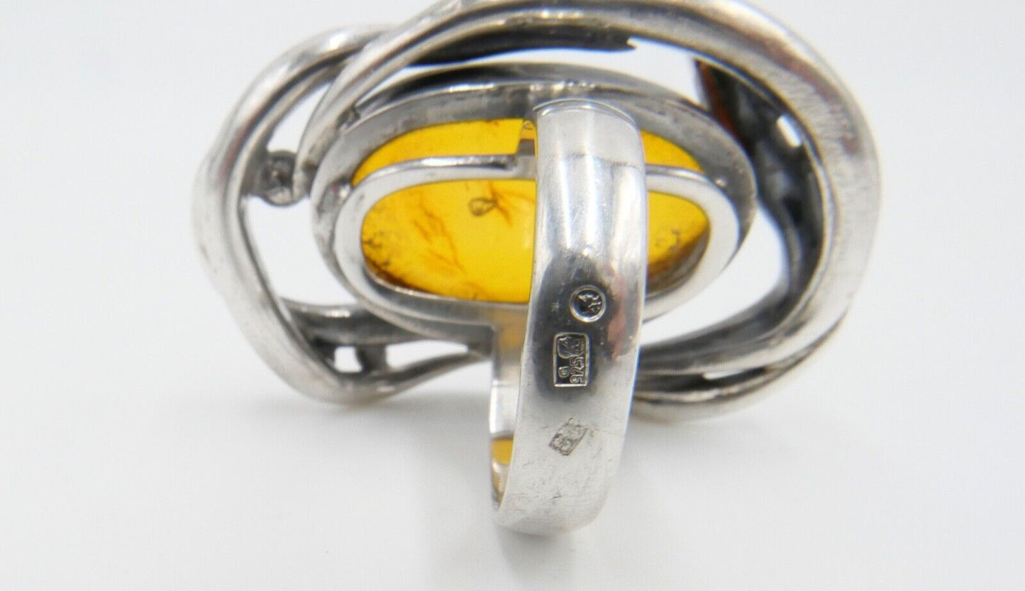 80er Jahre Designer Ring Bernstein Silber 925 Gr. 59 Frauenkopf G Danzig Polen - Antikhandel-Stuttgart