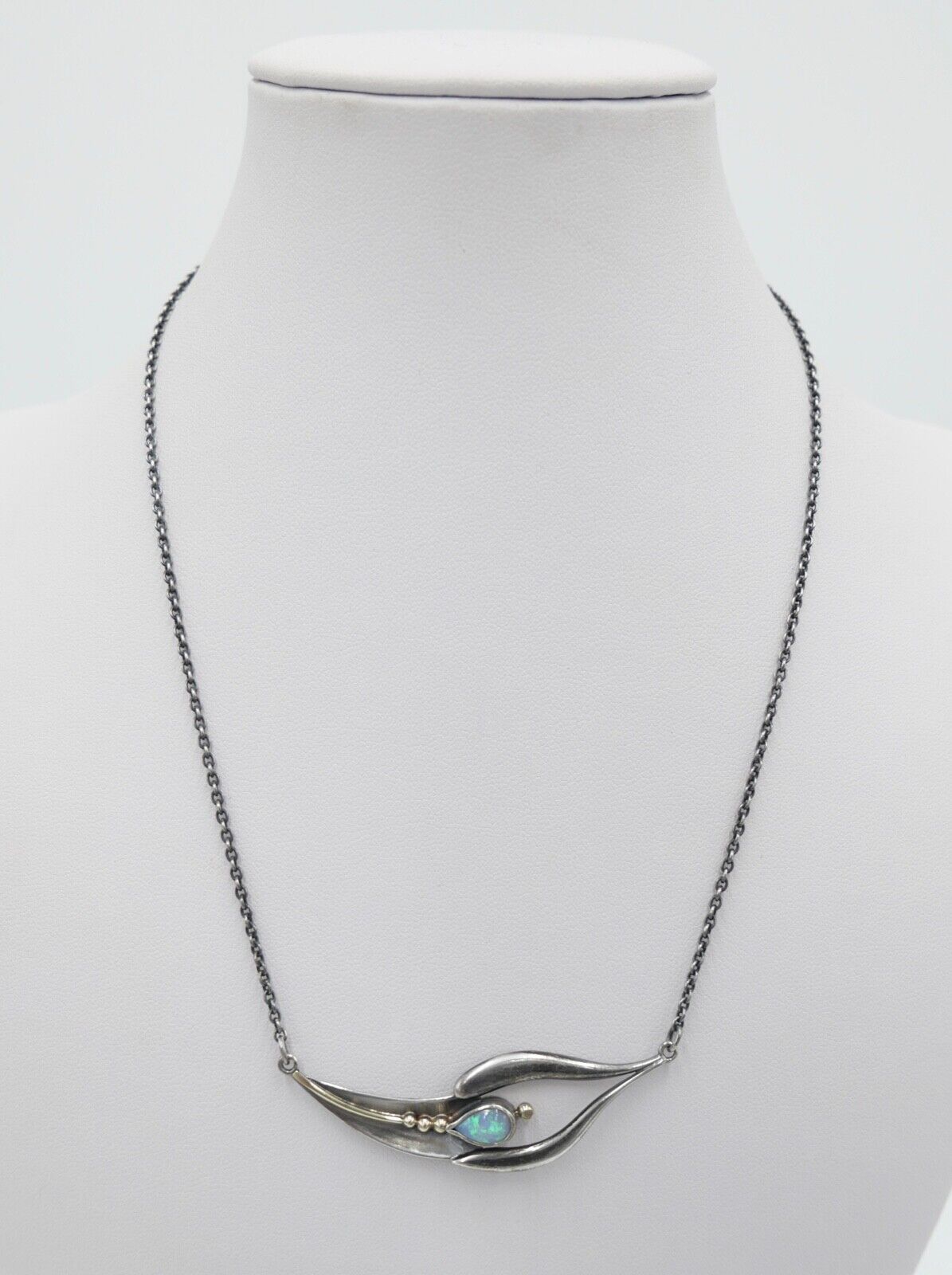 altes Collier Opal Imitat Silber 925 Kette 45,3 cm Teil vergoldet Punze PHJ DD - Antikhandel-Stuttgart