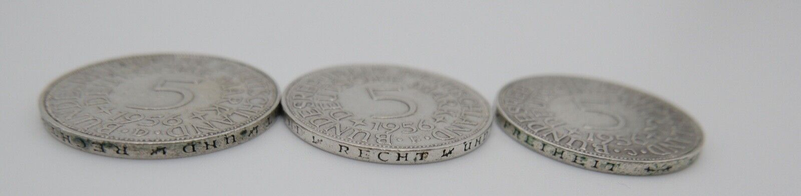 3x 5 DM 1956 J.387 Silbermünzen Silberadler Heiermann D F J - Antikhandel-Stuttgart