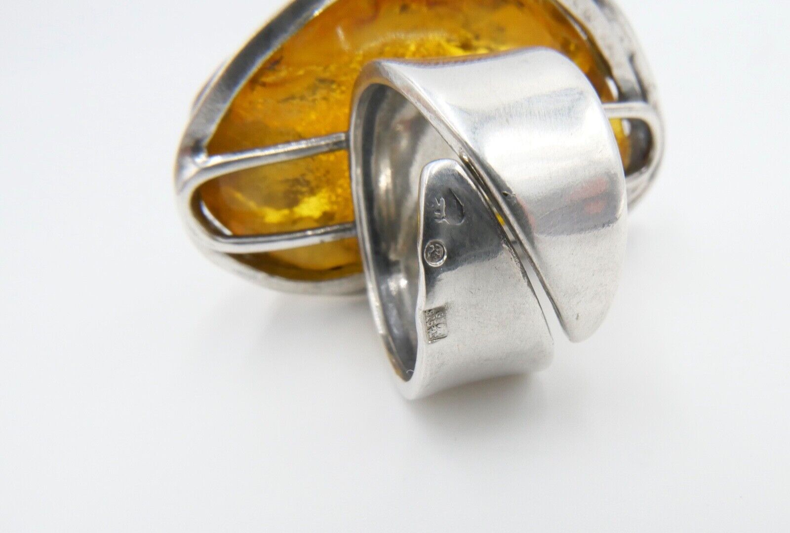 80er Jahre Designer Ring Bernstein Silber 925 Gr. 58 Frauenkopf G Danzig Polen - Antikhandel-Stuttgart