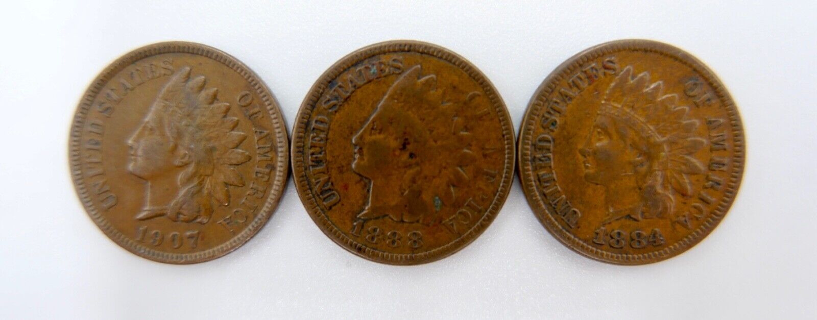 Posten Lot 3 Stück one 1 Cent USA indianer Kopf 1884 1888 1907 in SS-VZ - Antikhandel-Stuttgart
