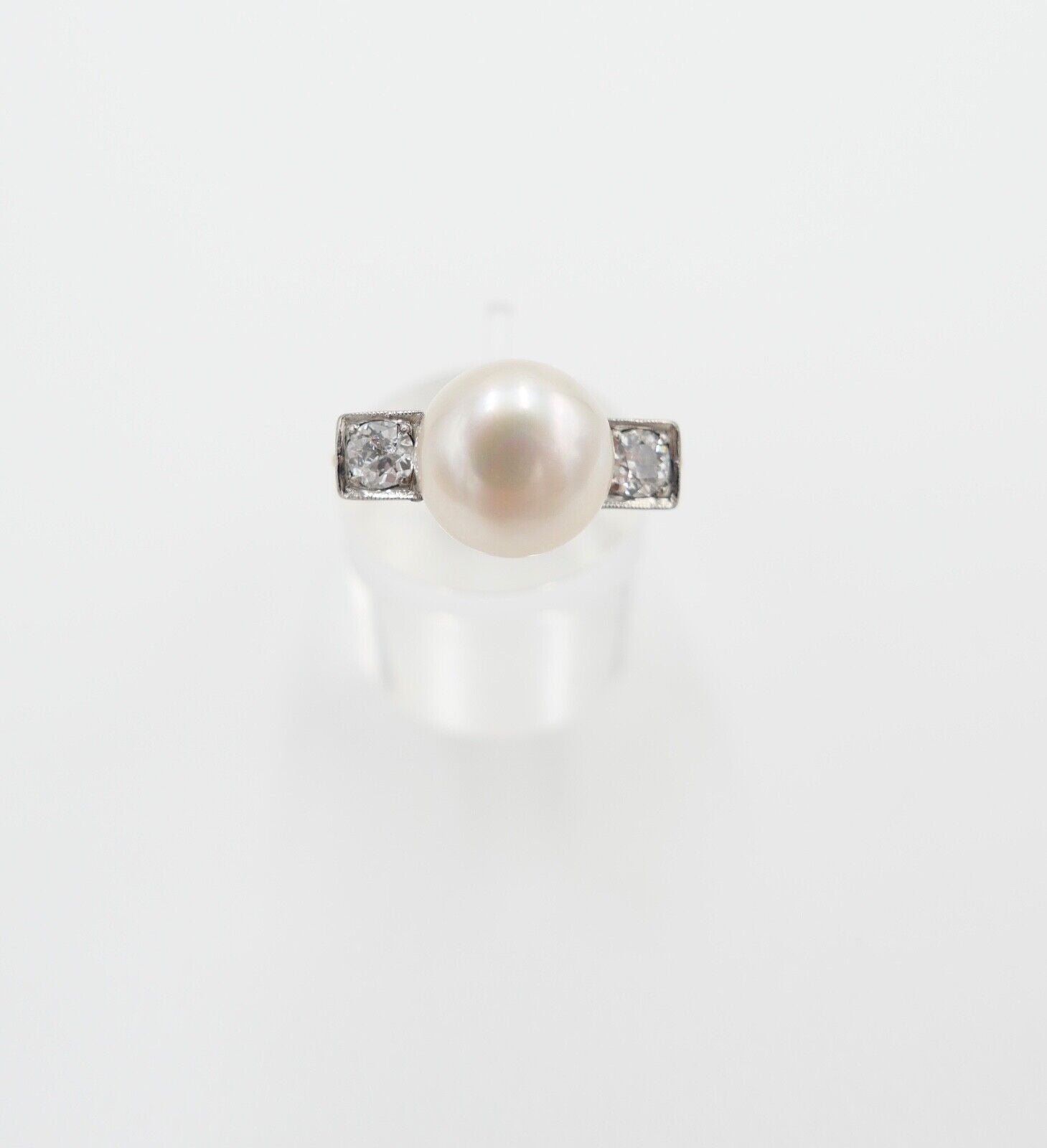 antik Damen Ring Gold 585 / 14K Gr. 56 Diamant Altschliff süßwasser Zuchtperle - Antikhandel-Stuttgart