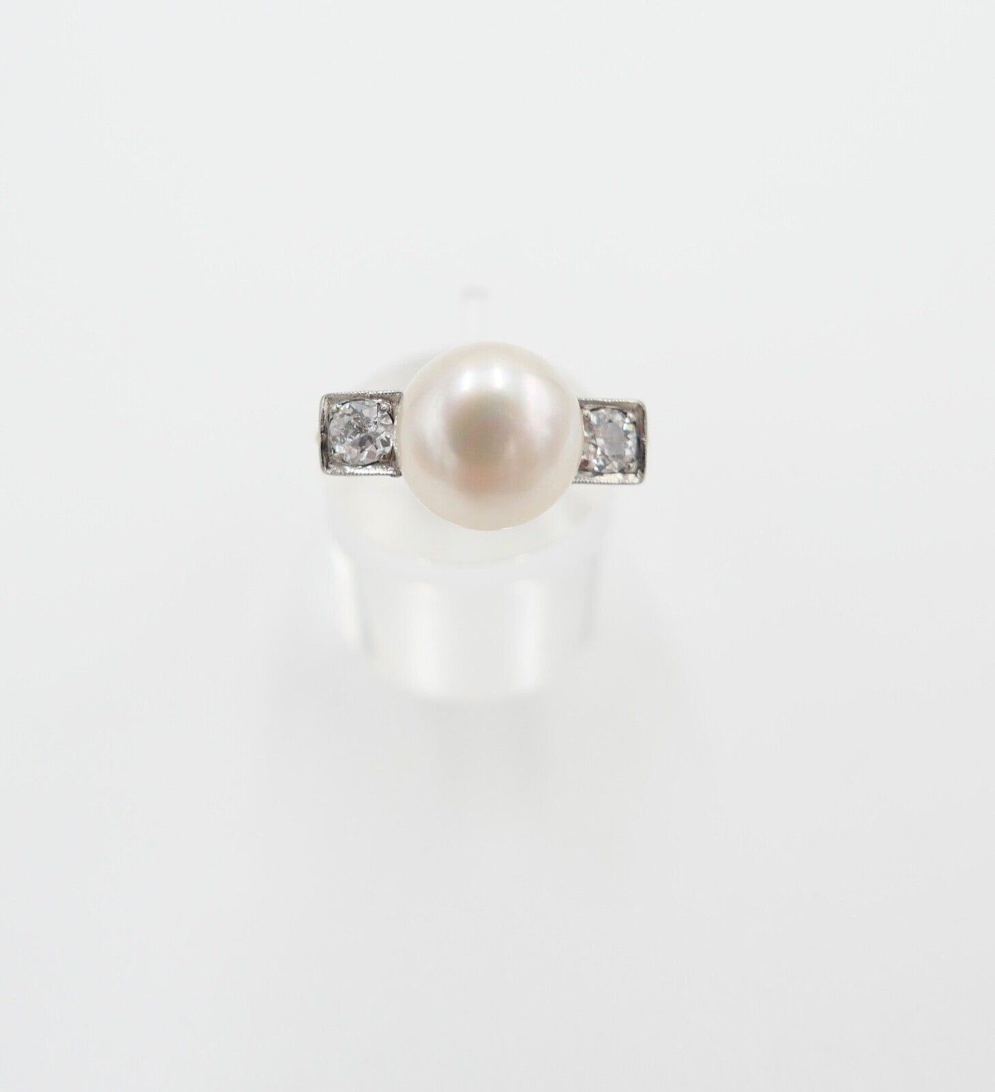 antik Damen Ring Gold 585 / 14K Gr. 56 Diamant Altschliff süßwasser Zuchtperle - Antikhandel-Stuttgart