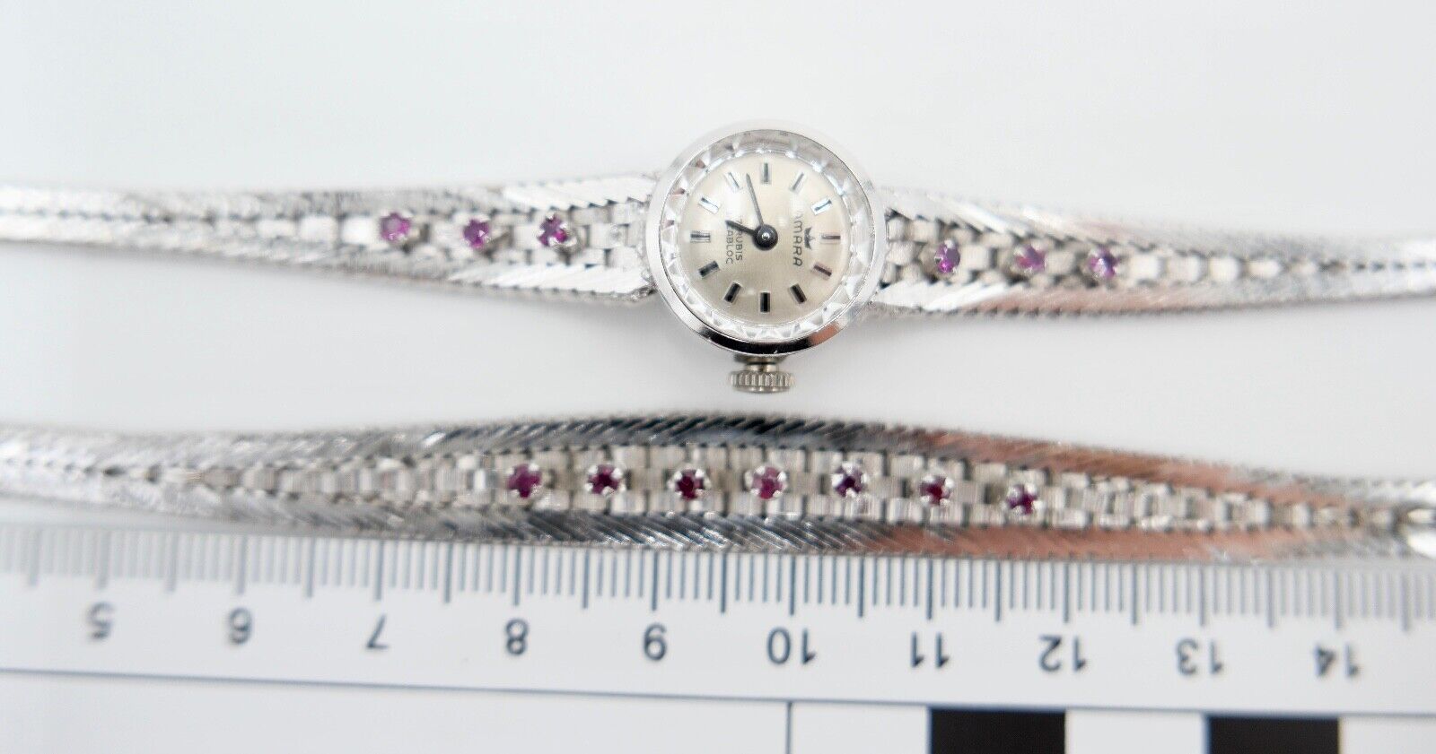 835 Silber Rubin Set " Armband Ring Uhr Ohrringe Collier " 1970er Jahre - Antikhandel-Stuttgart