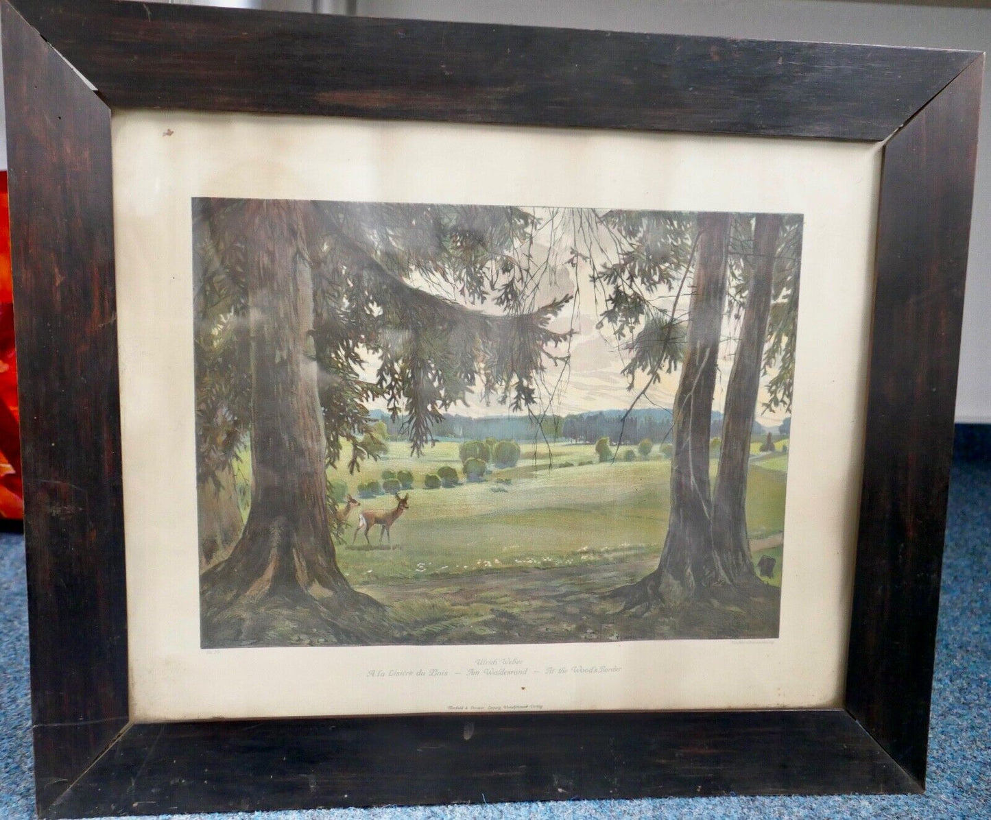 ULRICH WEBER Verlag Leipzig Farb - Lithographie " am Waldesrand " signiert - Antikhandel-Stuttgart