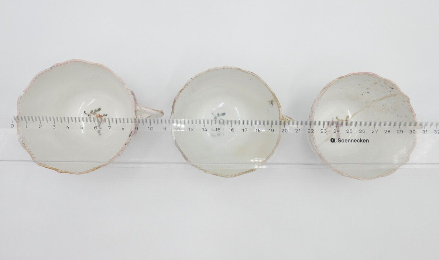 Meissen 3 Teetassen Knaufzeit 1860 1900 Barock Blumen Bukett Muster - Antikhandel-Stuttgart