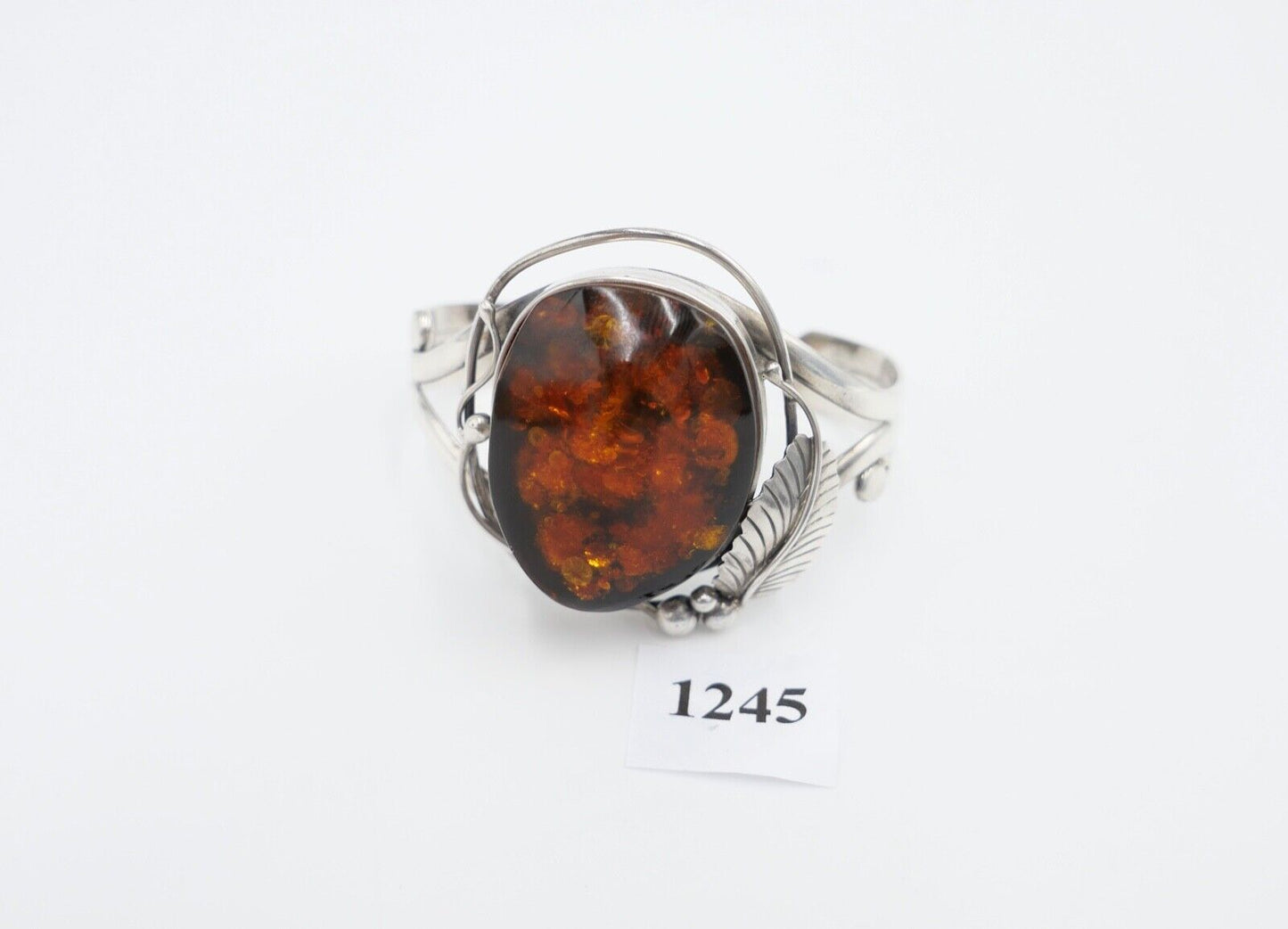 vintage Silber 925 Bernstein Armband floral Armreif Armspange Sterlingsilber - Antikhandel-Stuttgart