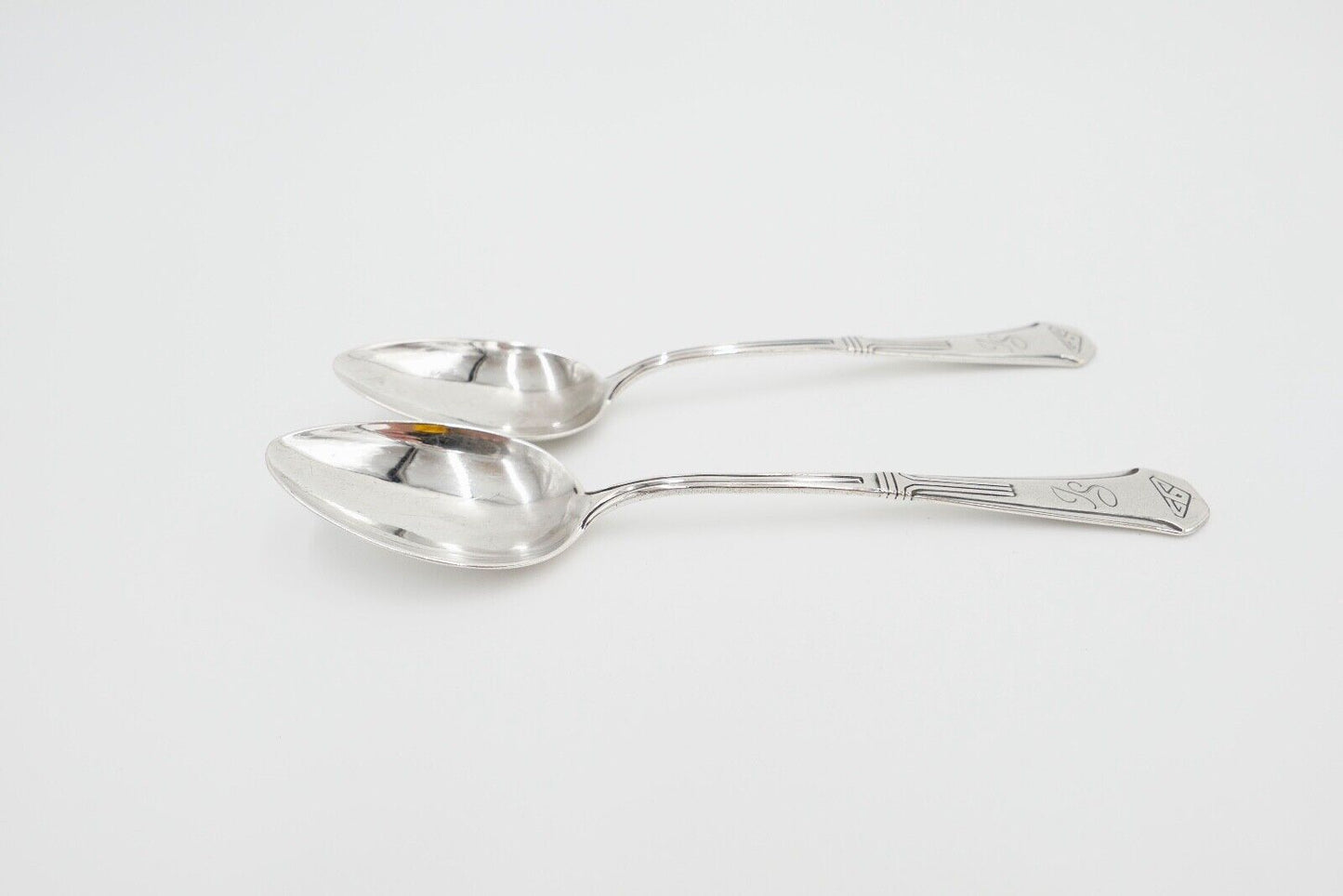 2x seltene antike Kaffeelöffel LW Lutz & Weiss Monogramm JS Silber 37,3 Gr - Antikhandel-Stuttgart