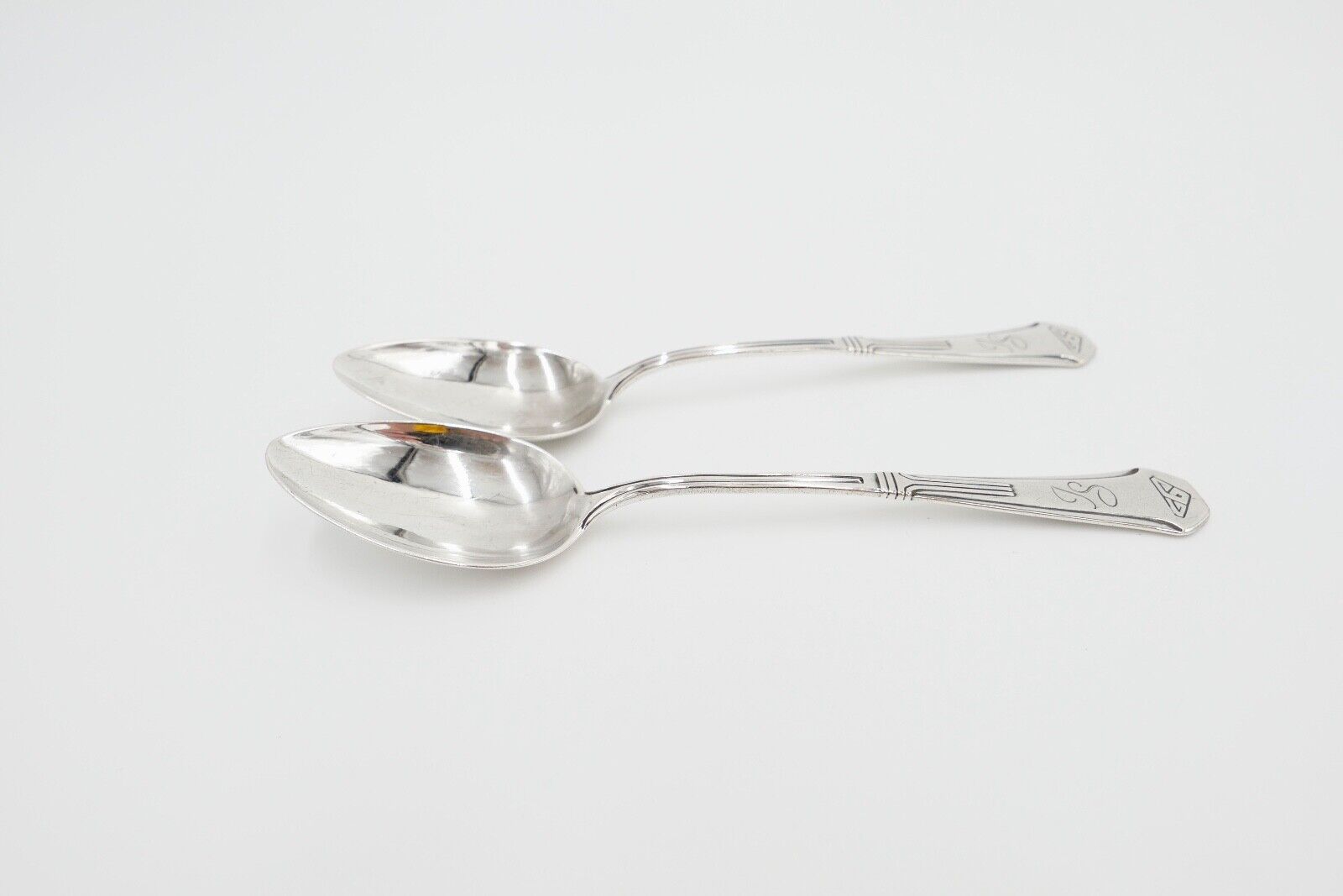 2x seltene antike Kaffeelöffel LW Lutz & Weiss Monogramm JS Silber 37,3 Gr - Antikhandel-Stuttgart