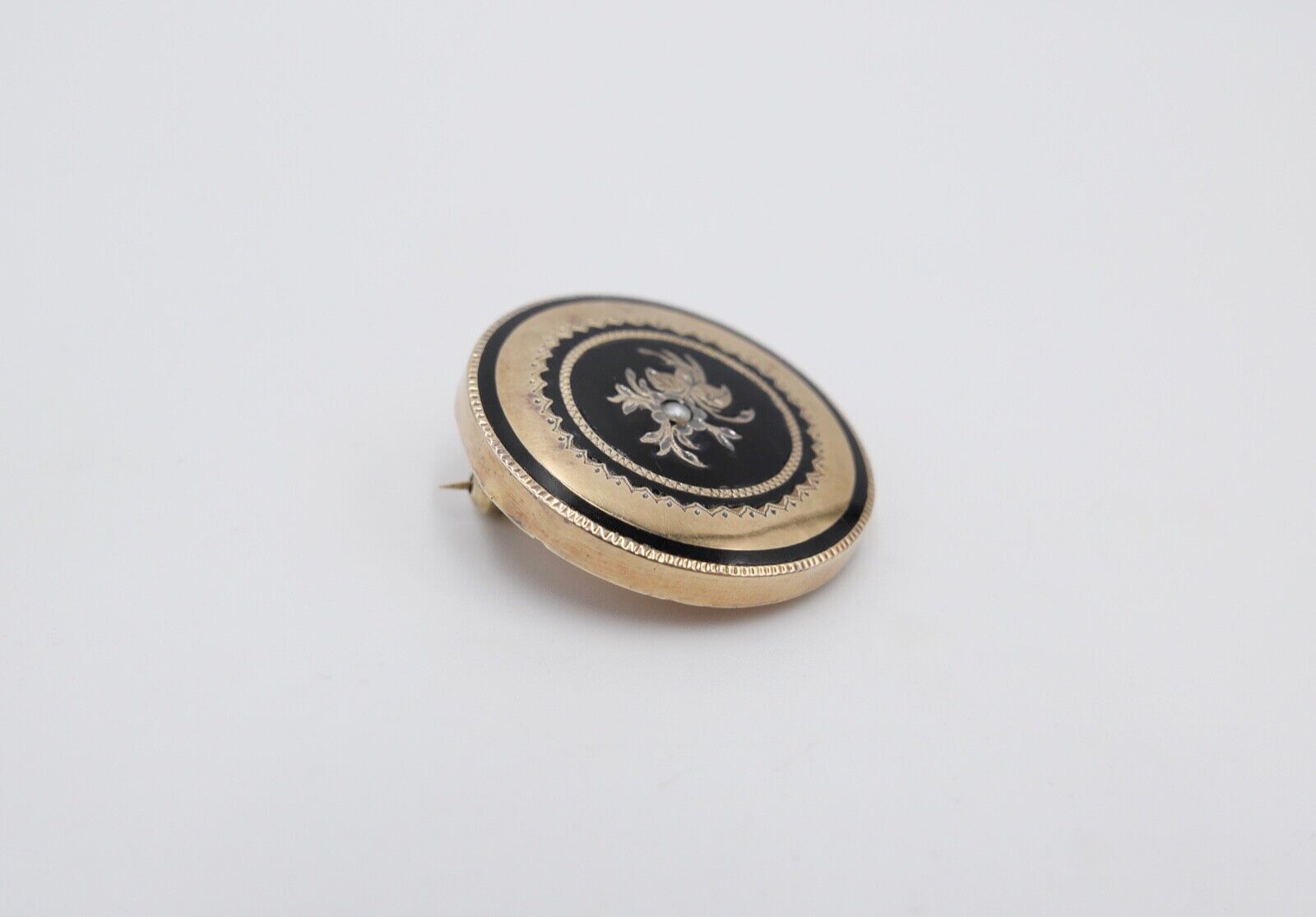 BIEDERMEIER um 1860 antike florale Brosche Schaumgold Saatperle ONYX - Antikhandel-Stuttgart