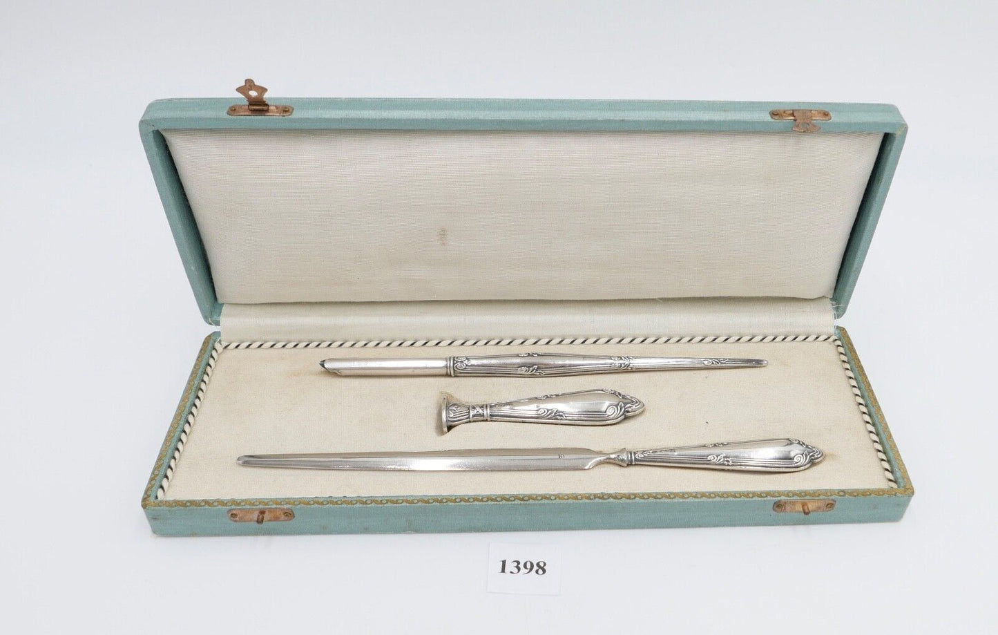 JUGENDSTIL Schreibset um 1900 Set 3 teilig Silber 800 HB Hermann Bauer Etui - Antikhandel-Stuttgart