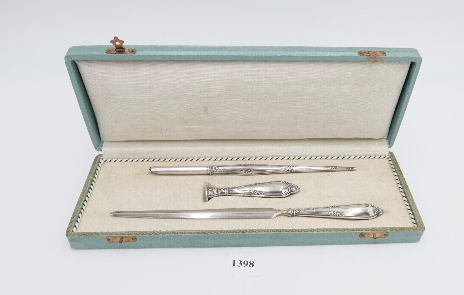 JUGENDSTIL Schreibset um 1900 Set 3 teilig Silber 800 HB Hermann Bauer Etui - Antikhandel-Stuttgart