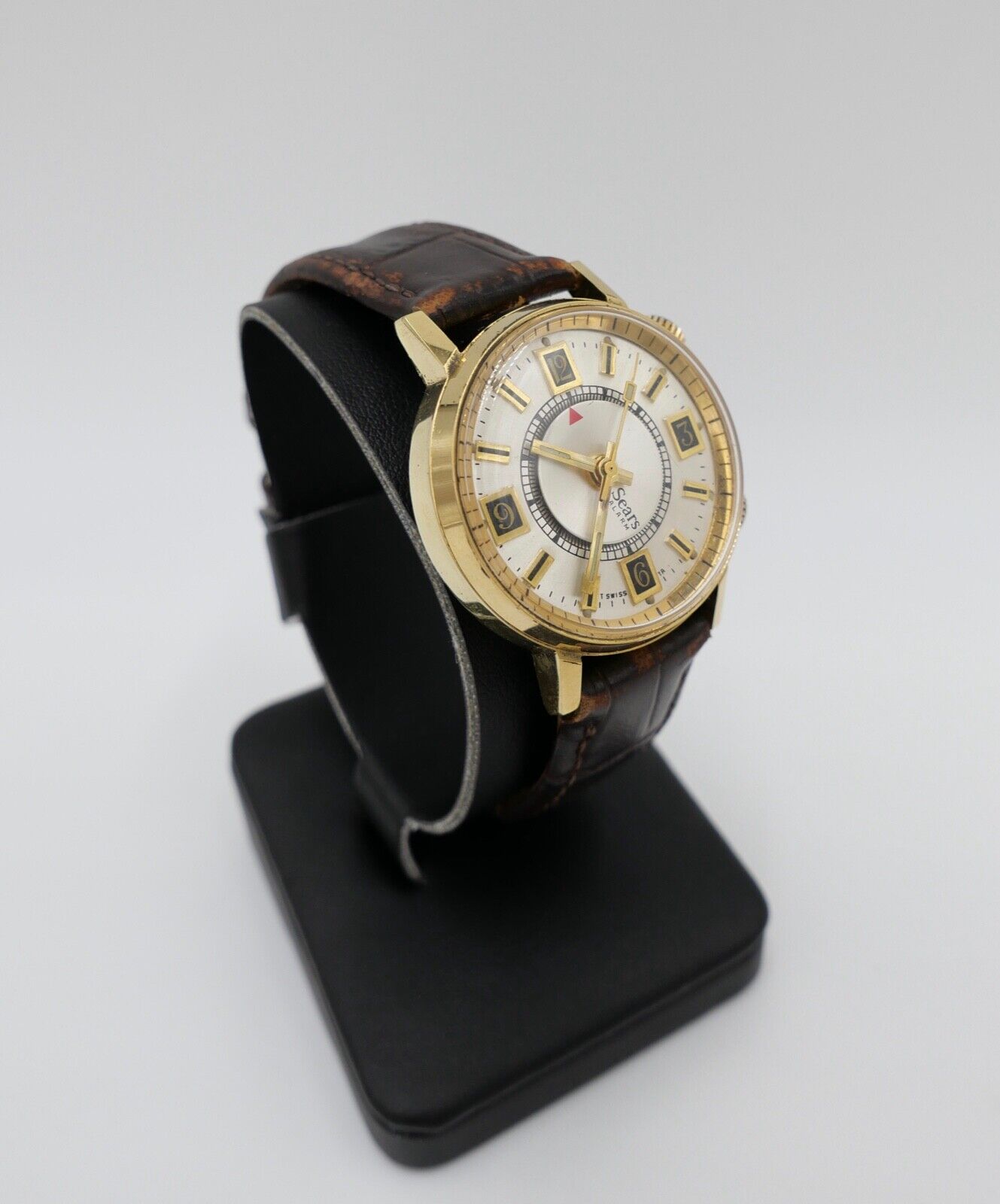 SEARS Mechanical Alarm 1970er Jahre Herrenuhr Handaufzug mit Lederband 16206 - Antikhandel-Stuttgart