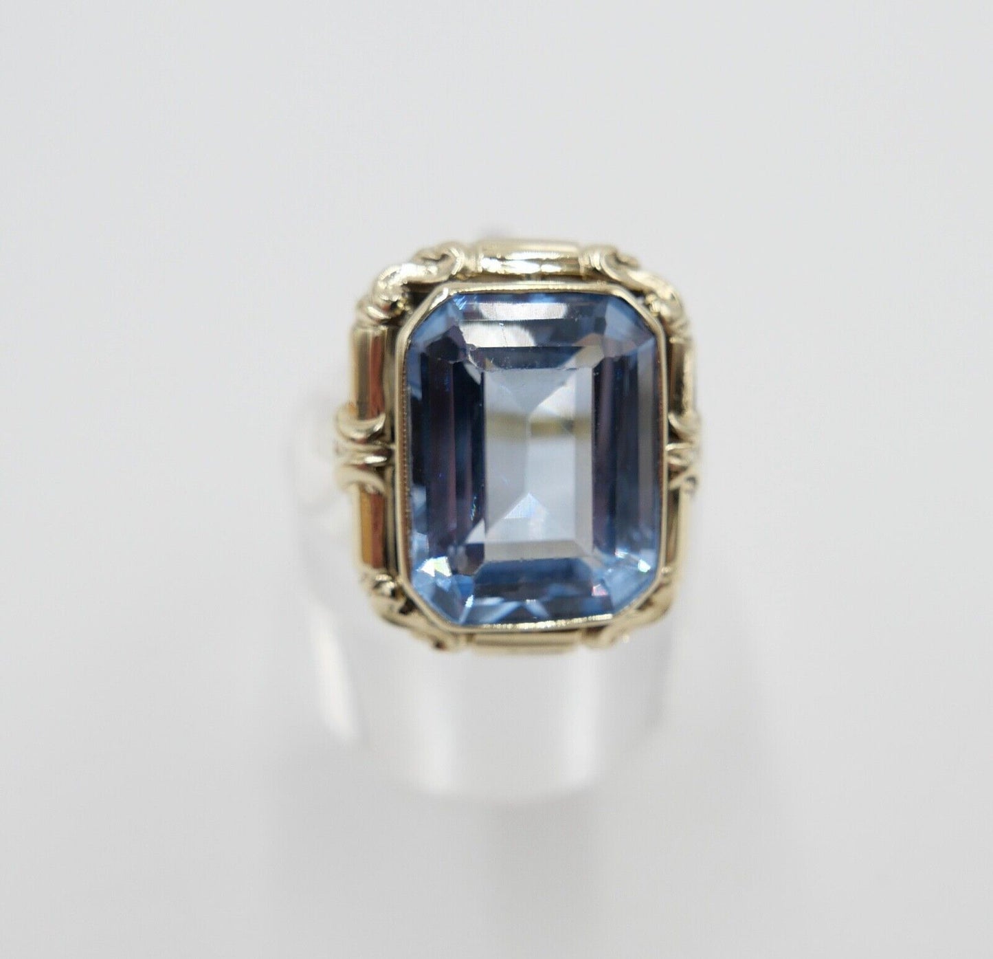 1940er Gold Ring 14K 585 Damenring 9,5 Ct mit blauen synth. Spinell Gr. 53-54 - Antikhandel-Stuttgart