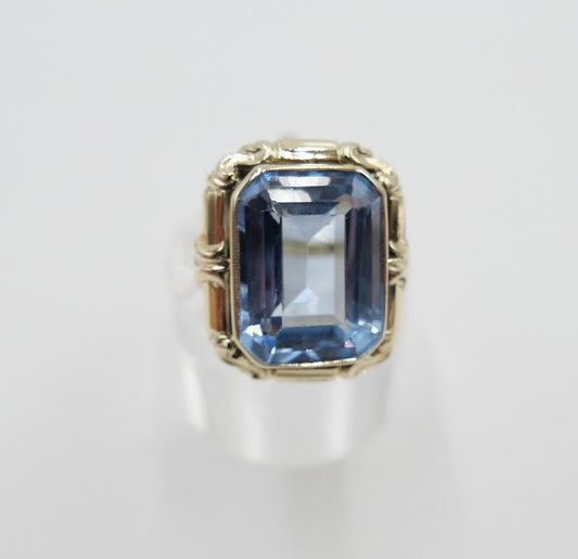 1940er Gold Ring 14K 585 Damenring 9,5 Ct mit blauen synth. Spinell Gr. 53-54 - Antikhandel-Stuttgart